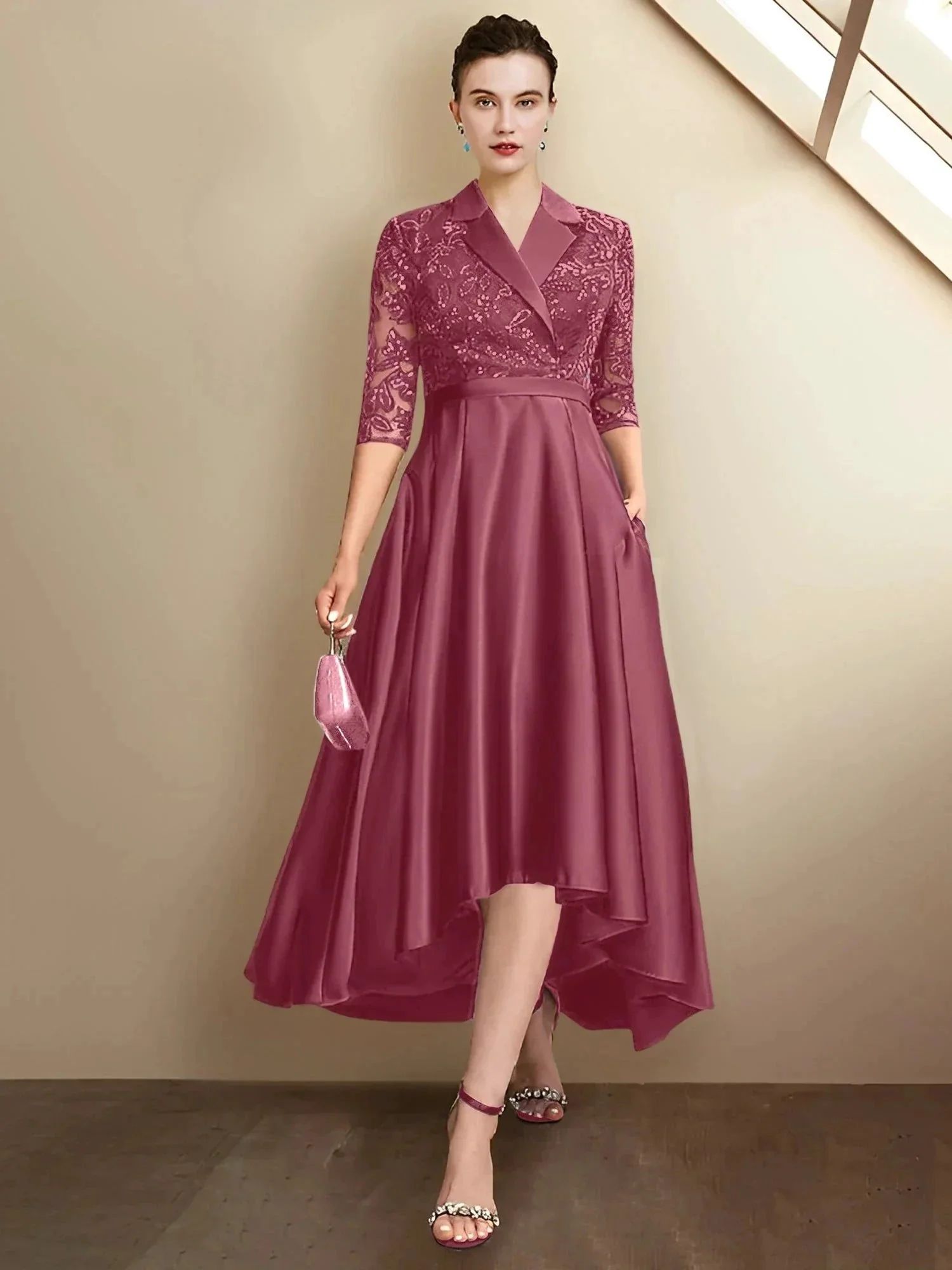 Sheath/Column V-Neck Tea-Length Mother of the Bride Dresses - Image 105