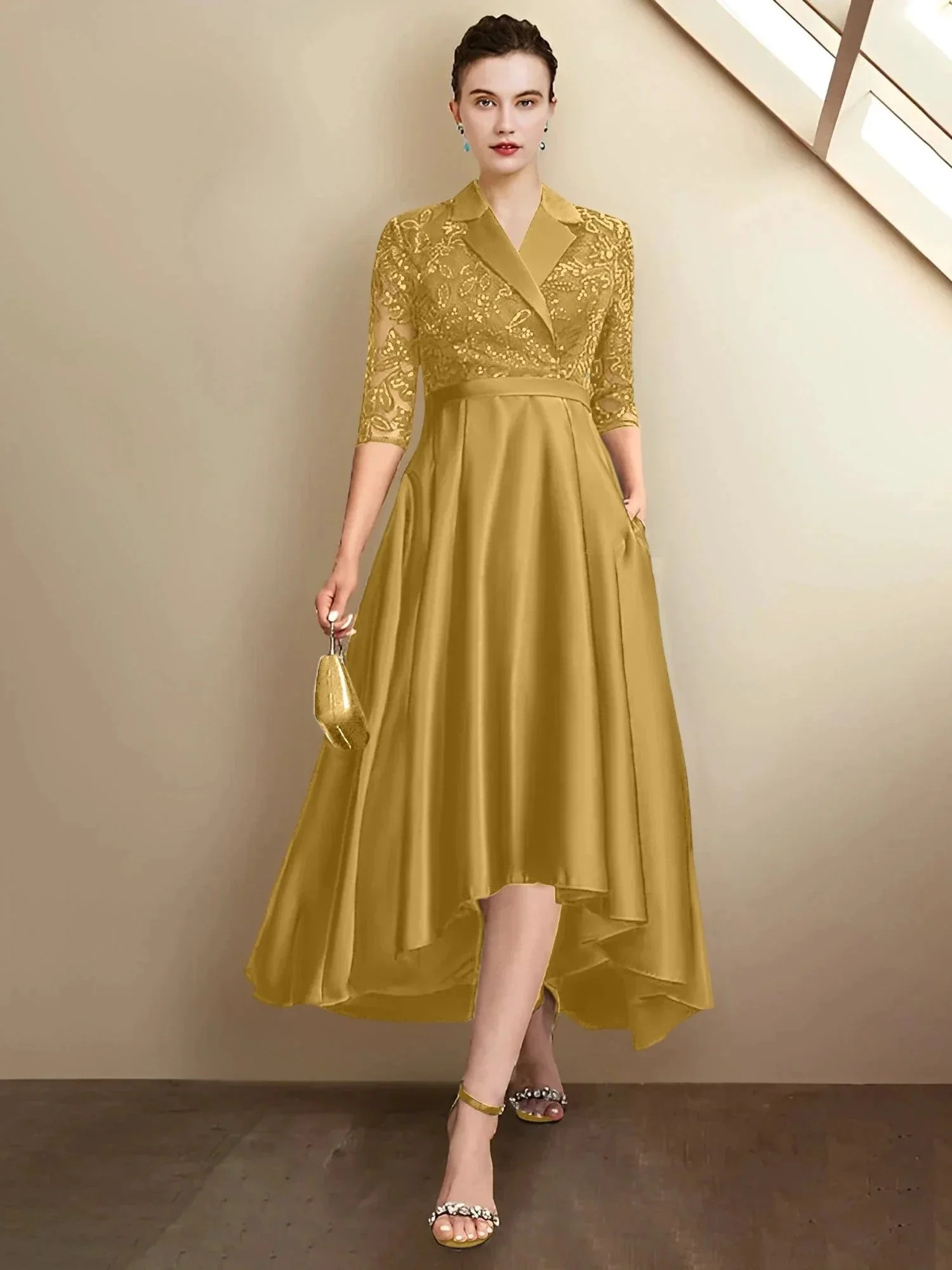 Sheath/Column V-Neck Tea-Length Mother of the Bride Dresses - Image 106
