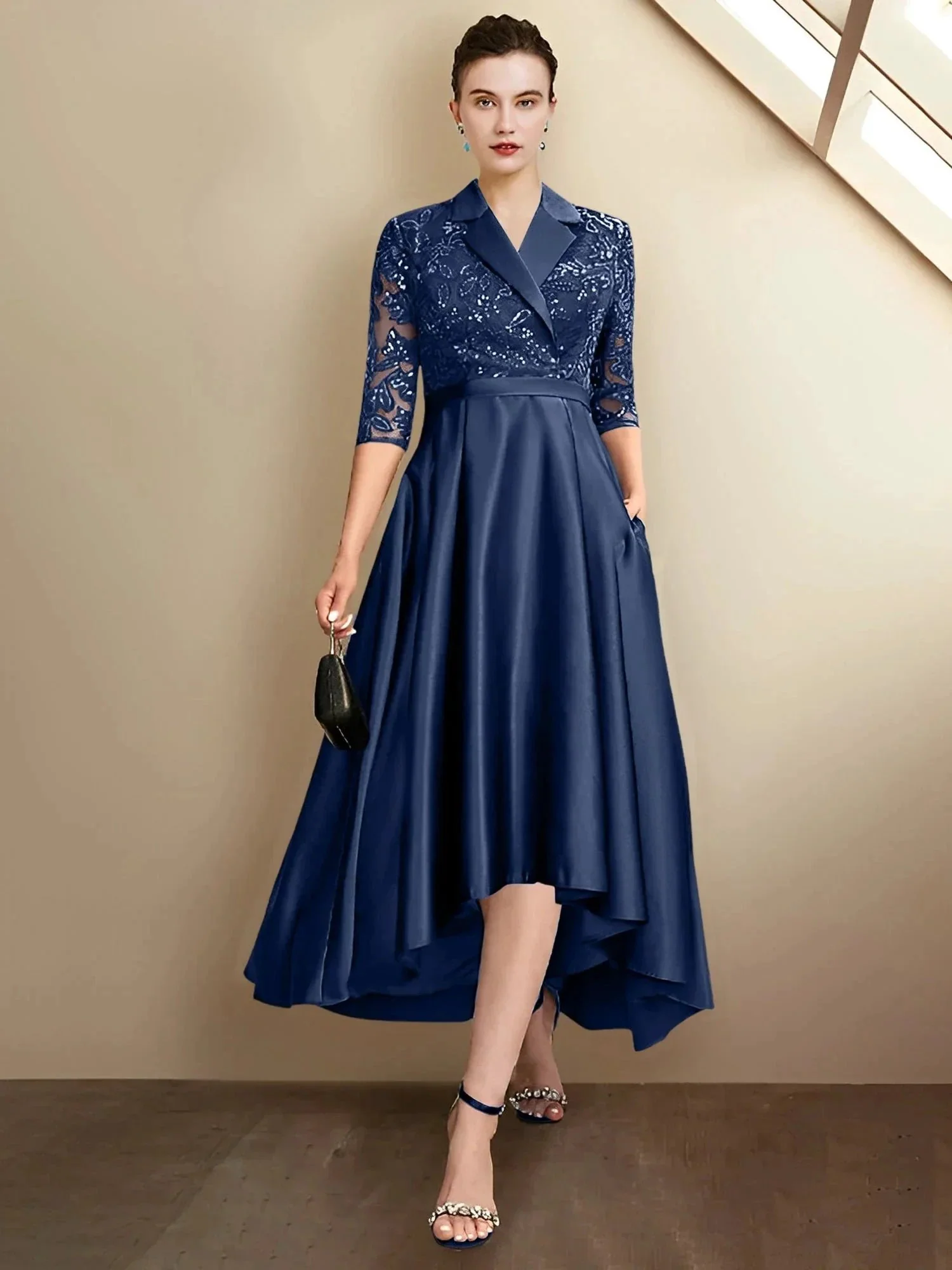 Sheath/Column V-Neck Tea-Length Mother of the Bride Dresses - Image 107