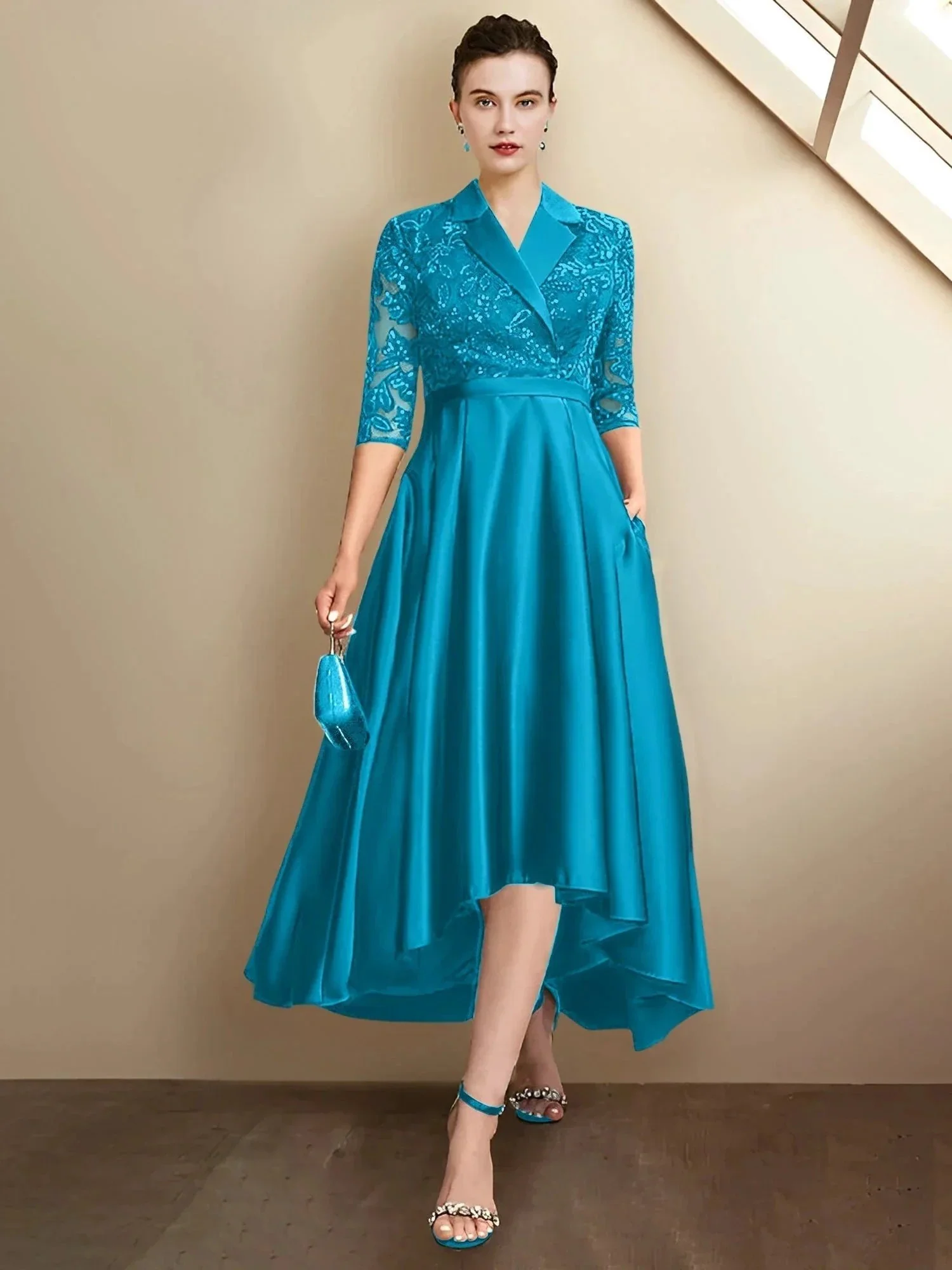 Sheath/Column V-Neck Tea-Length Mother of the Bride Dresses - Image 108