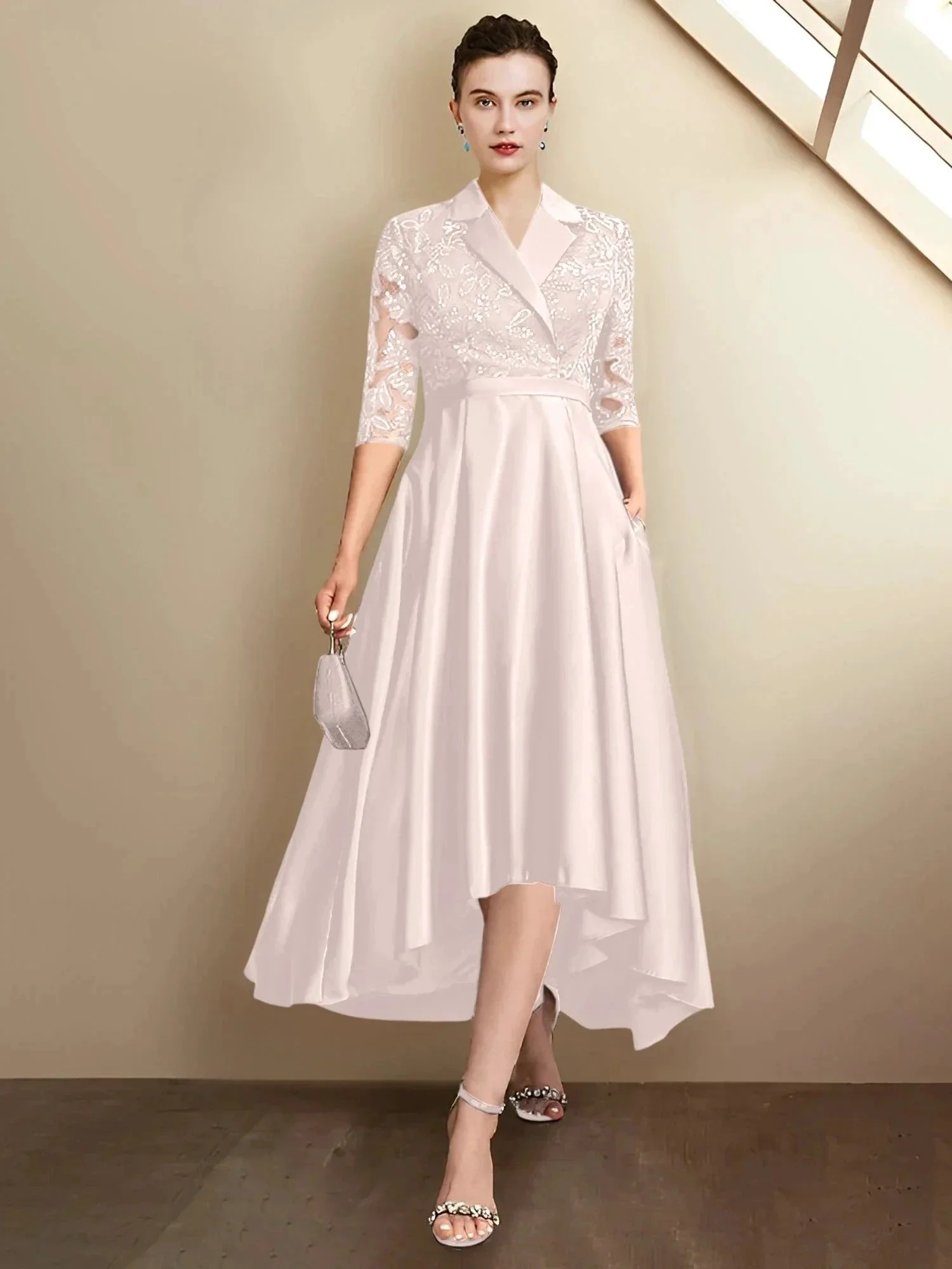 Sheath/Column V-Neck Tea-Length Mother of the Bride Dresses - Image 114