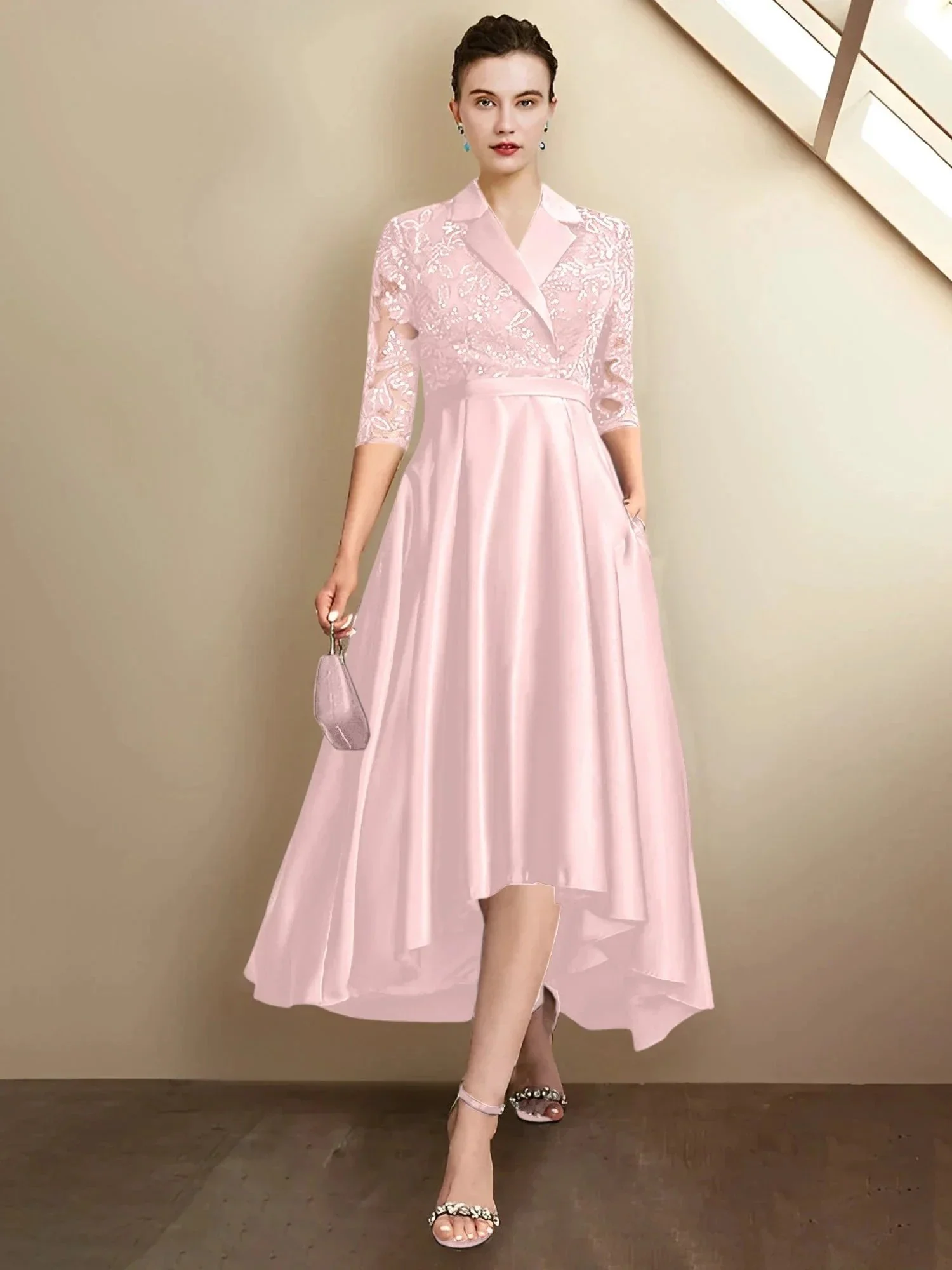 Sheath/Column V-Neck Tea-Length Mother of the Bride Dresses - Image 115