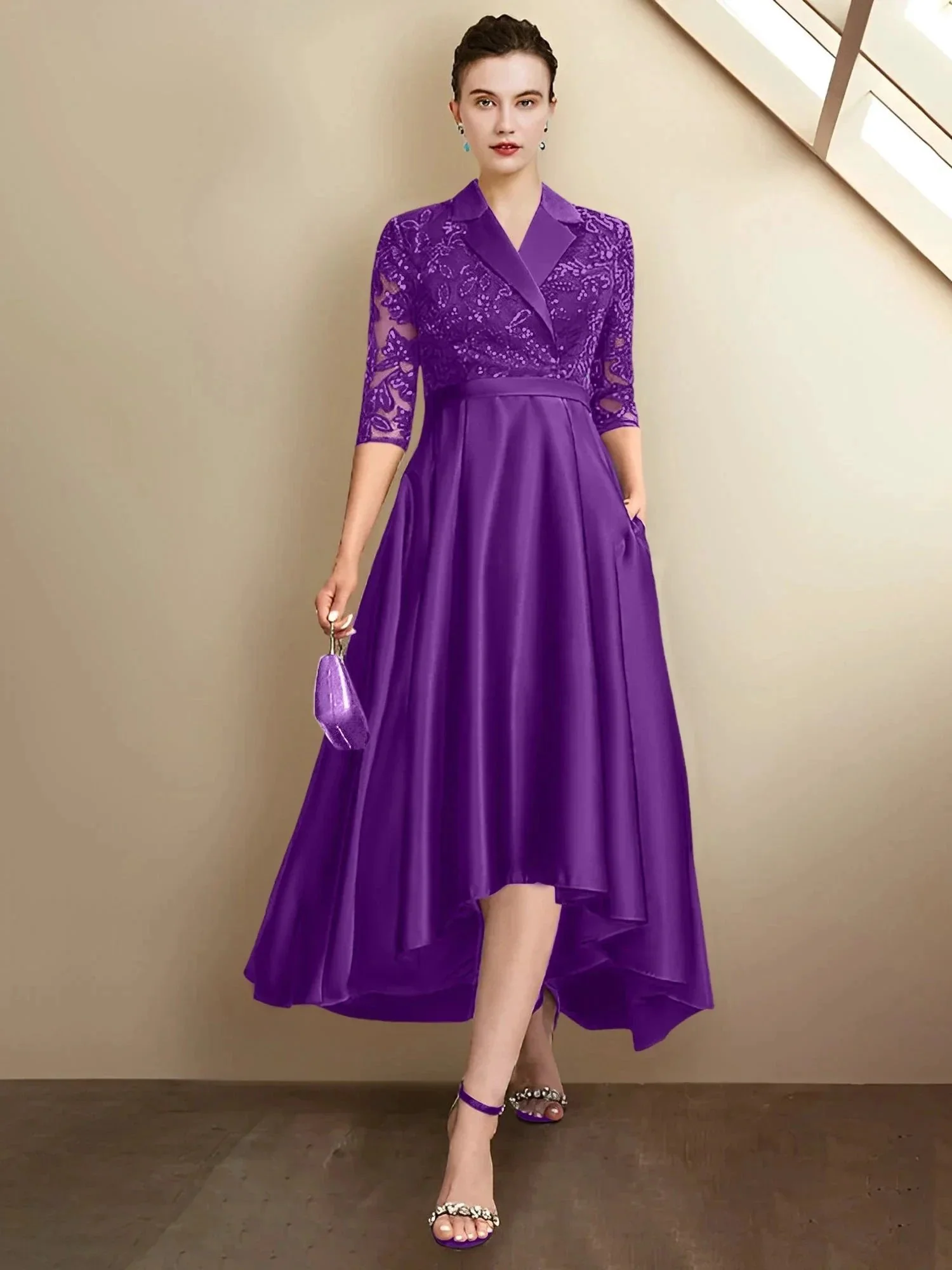 Sheath/Column V-Neck Tea-Length Mother of the Bride Dresses - Image 117