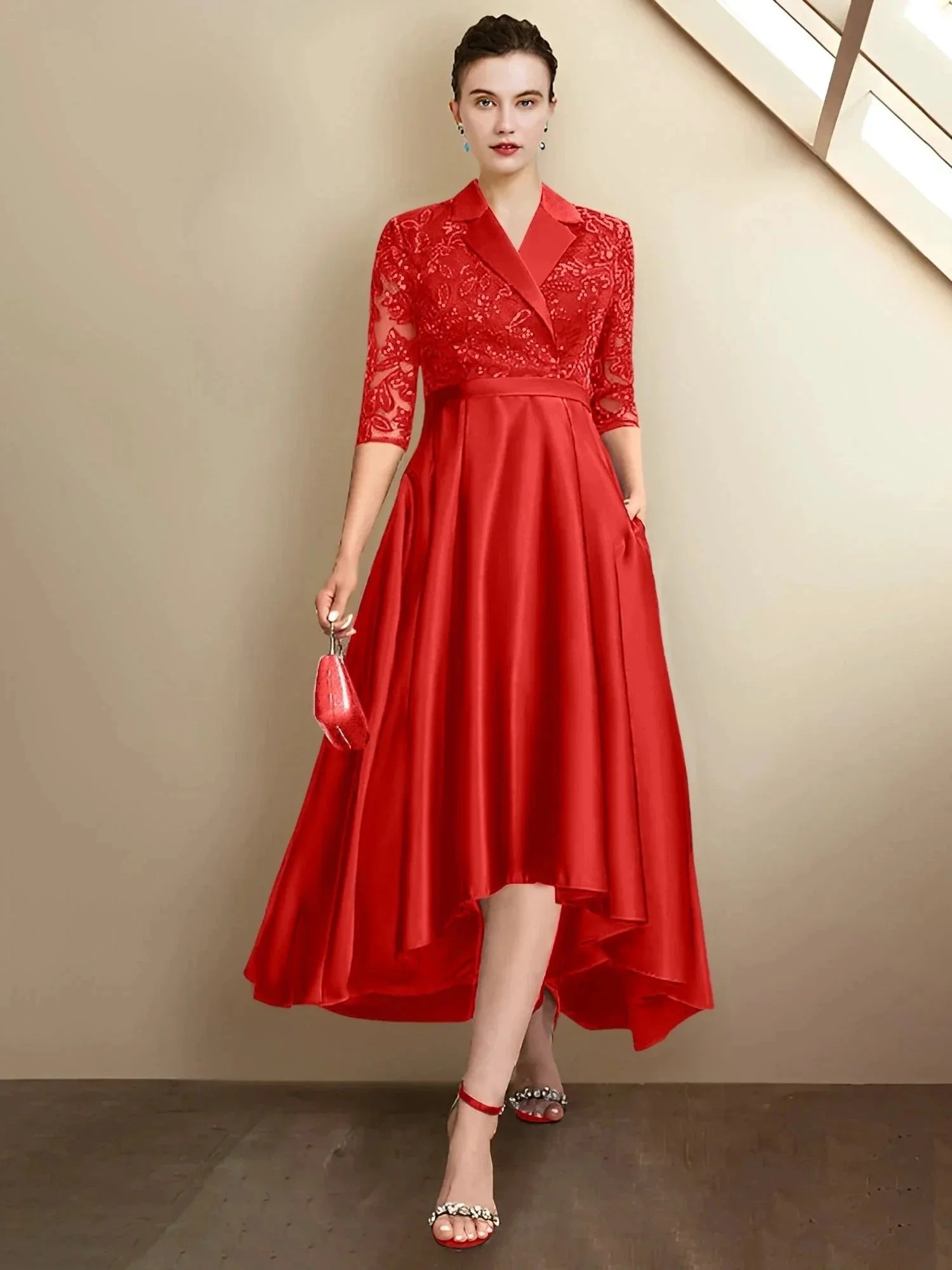 Sheath/Column V-Neck Tea-Length Mother of the Bride Dresses - Image 118