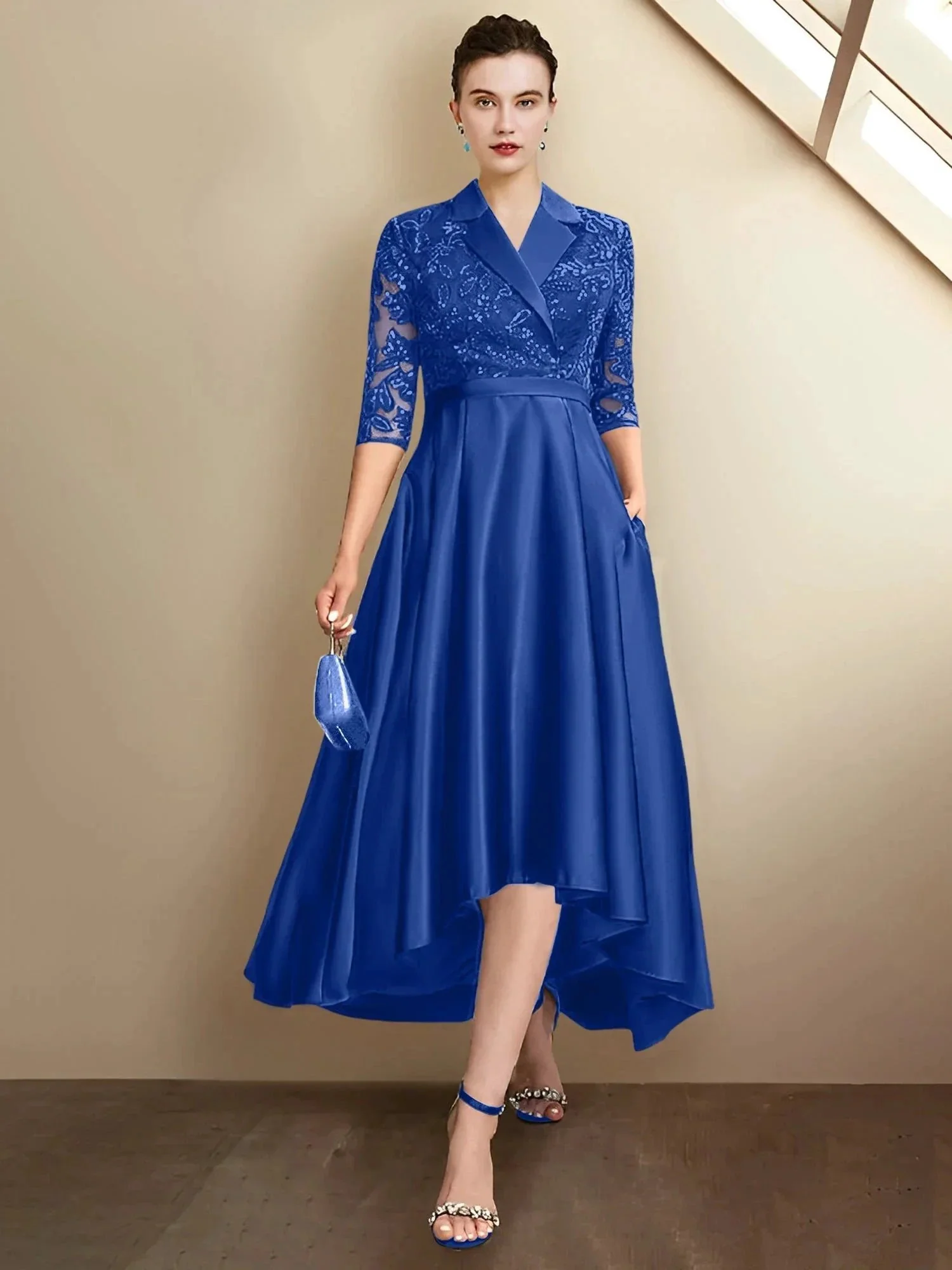 Sheath/Column V-Neck Tea-Length Mother of the Bride Dresses - Image 119