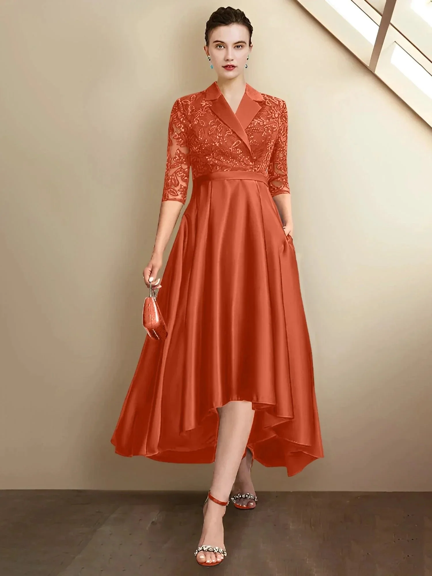 Sheath/Column V-Neck Tea-Length Mother of the Bride Dresses - Image 120