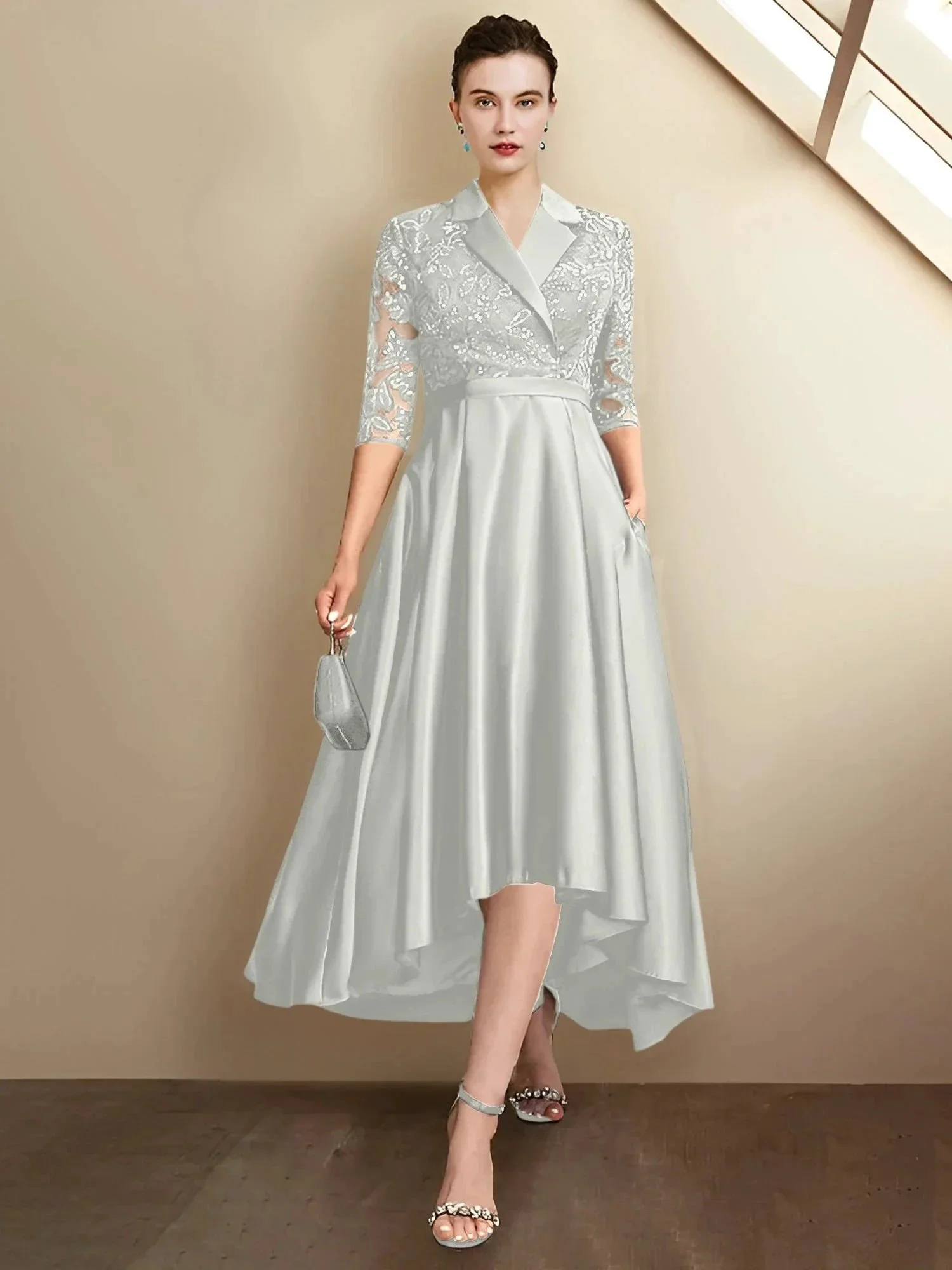 Sheath/Column V-Neck Tea-Length Mother of the Bride Dresses - Image 123