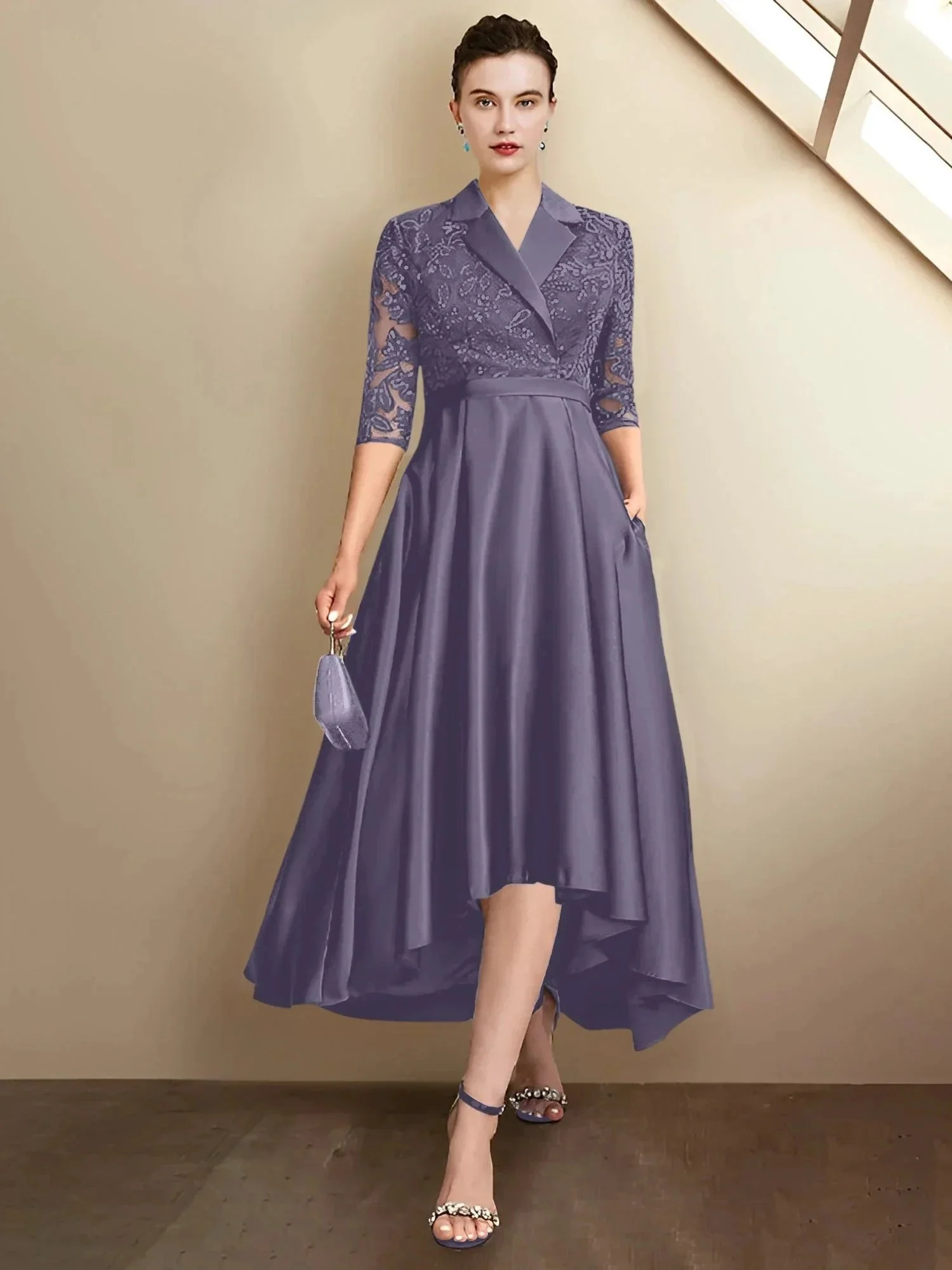 Sheath/Column V-Neck Tea-Length Mother of the Bride Dresses - Image 128