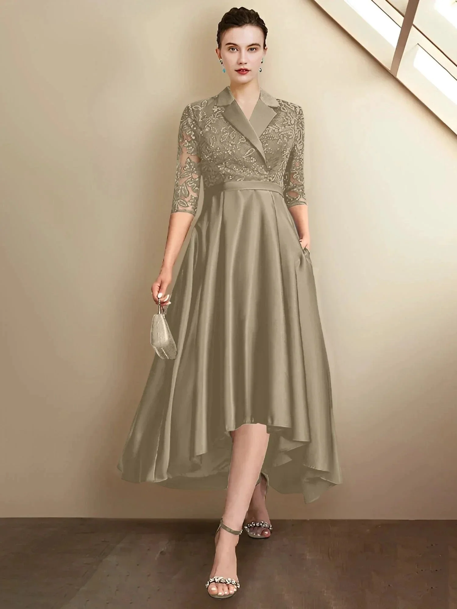 Sheath/Column V-Neck Tea-Length Mother of the Bride Dresses - Image 129