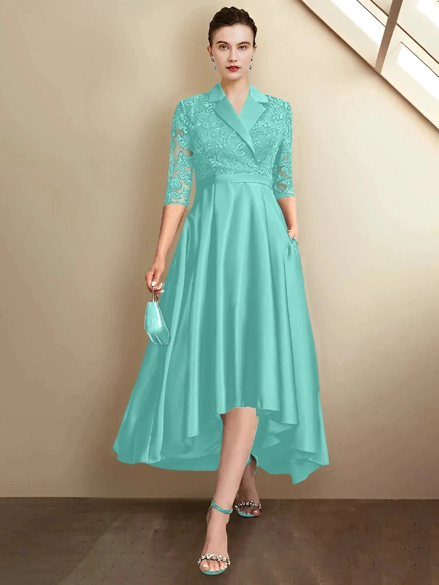 Sheath/Column V-Neck Tea-Length Mother of the Bride Dresses - Image 131