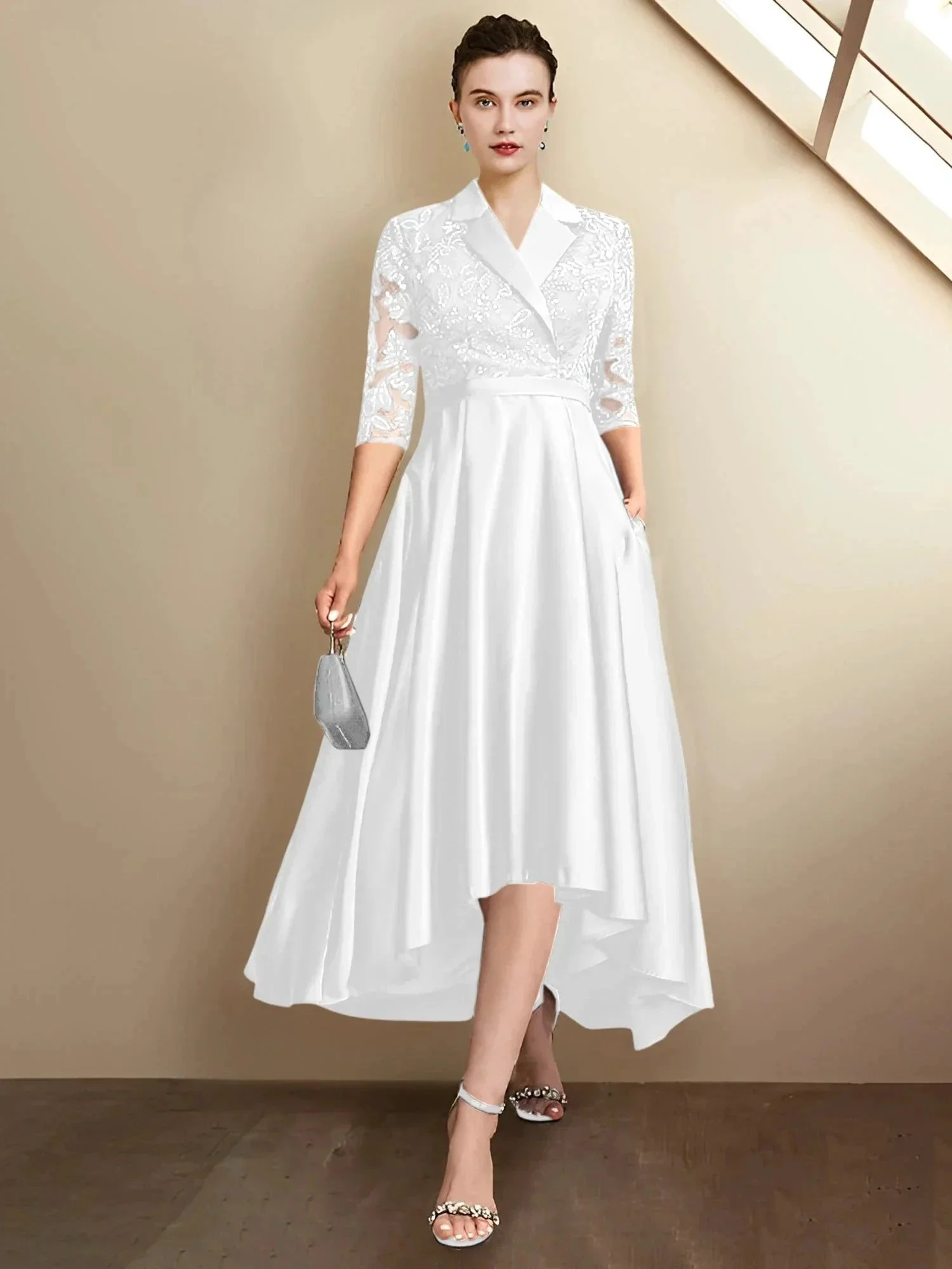 Sheath/Column V-Neck Tea-Length Mother of the Bride Dresses - Image 132