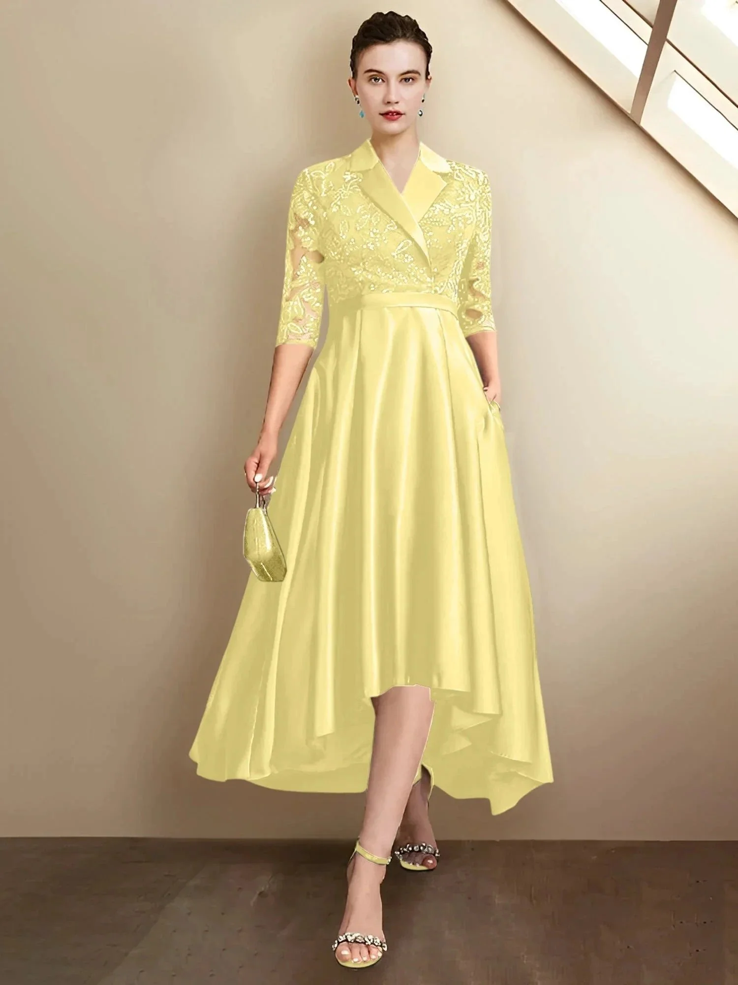 Sheath/Column V-Neck Tea-Length Mother of the Bride Dresses - Image 135