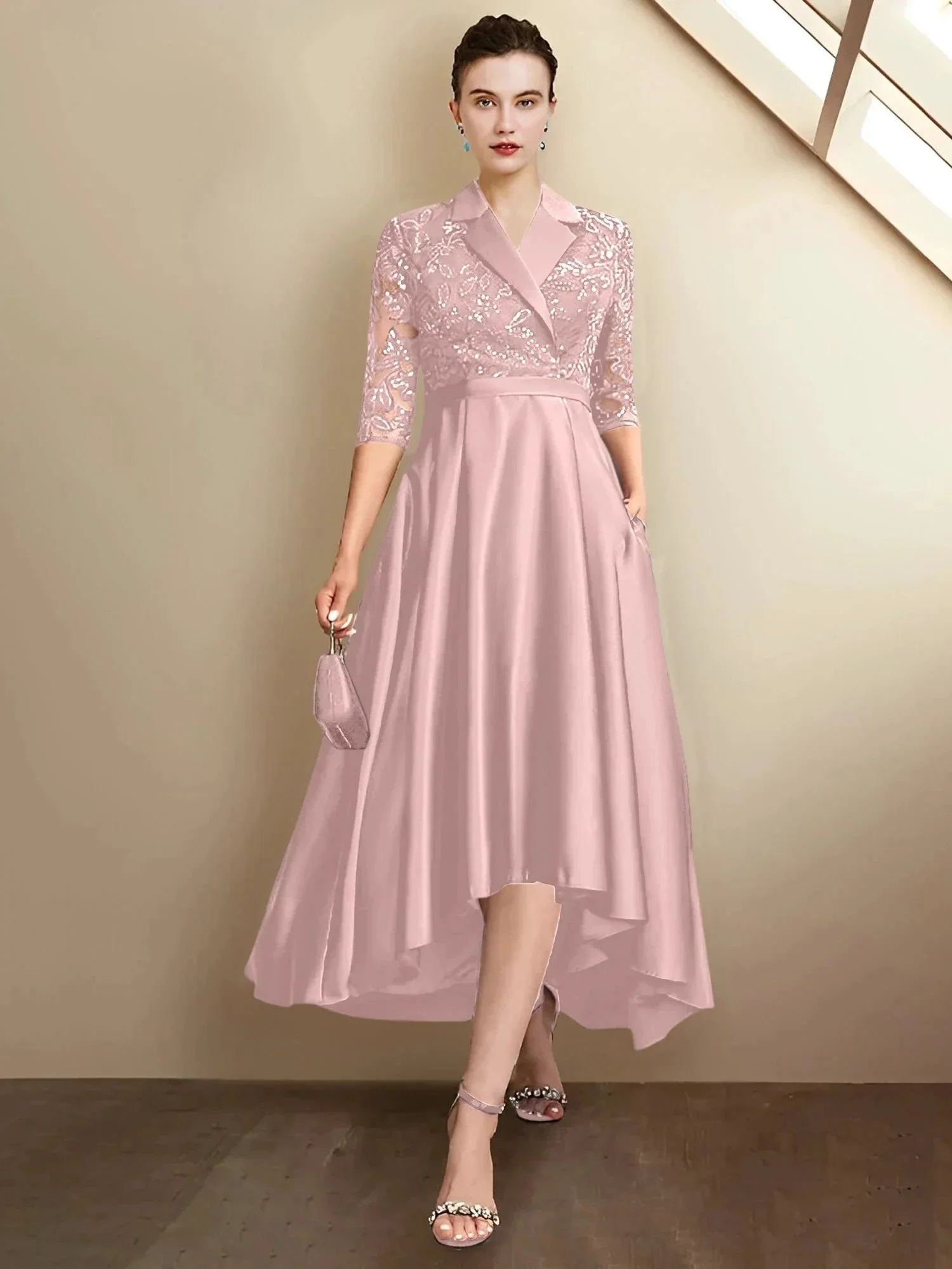Sheath/Column V-Neck Tea-Length Mother of the Bride Dresses - Image 16