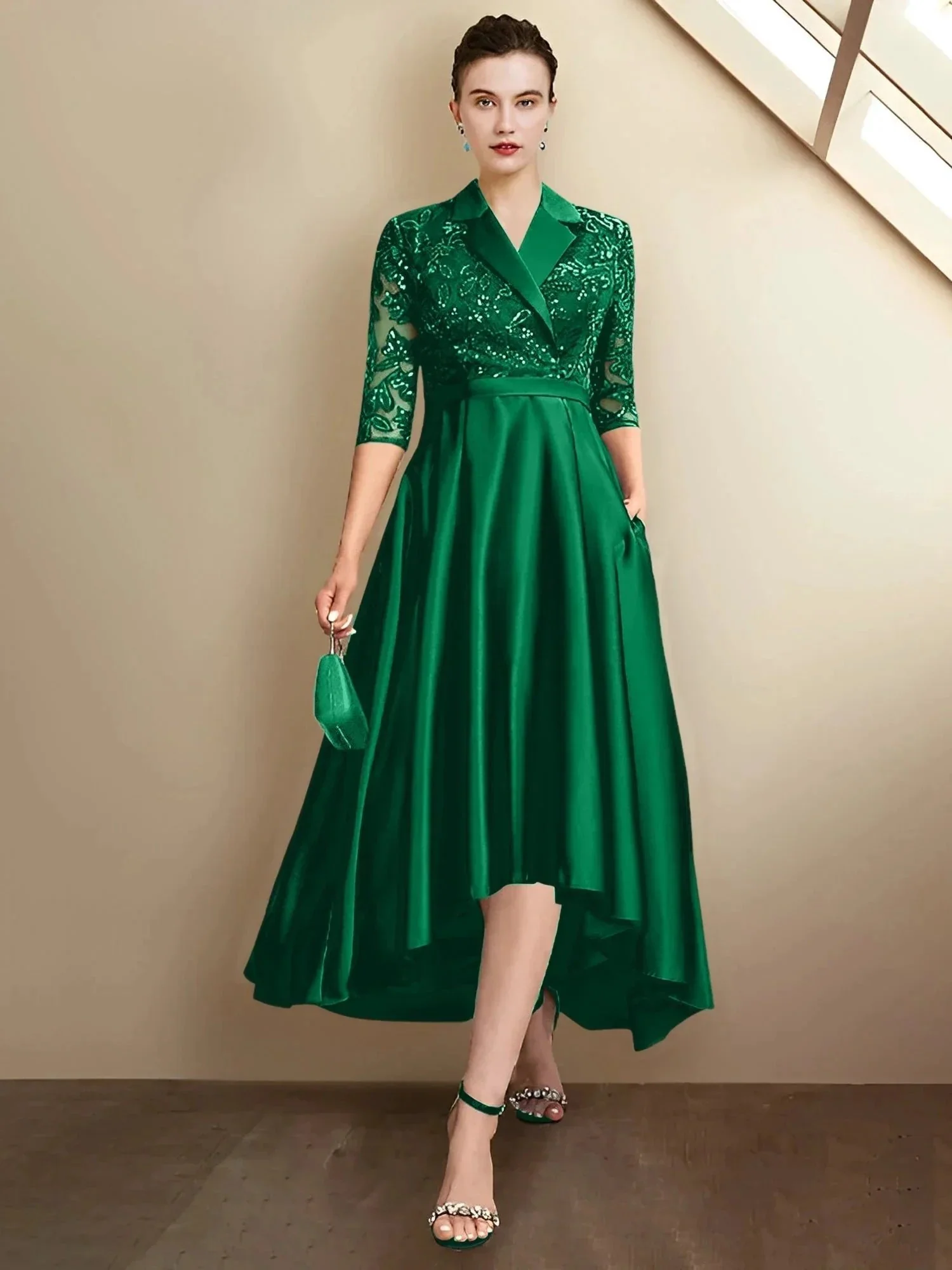 Sheath/Column V-Neck Tea-Length Mother of the Bride Dresses - Image 18
