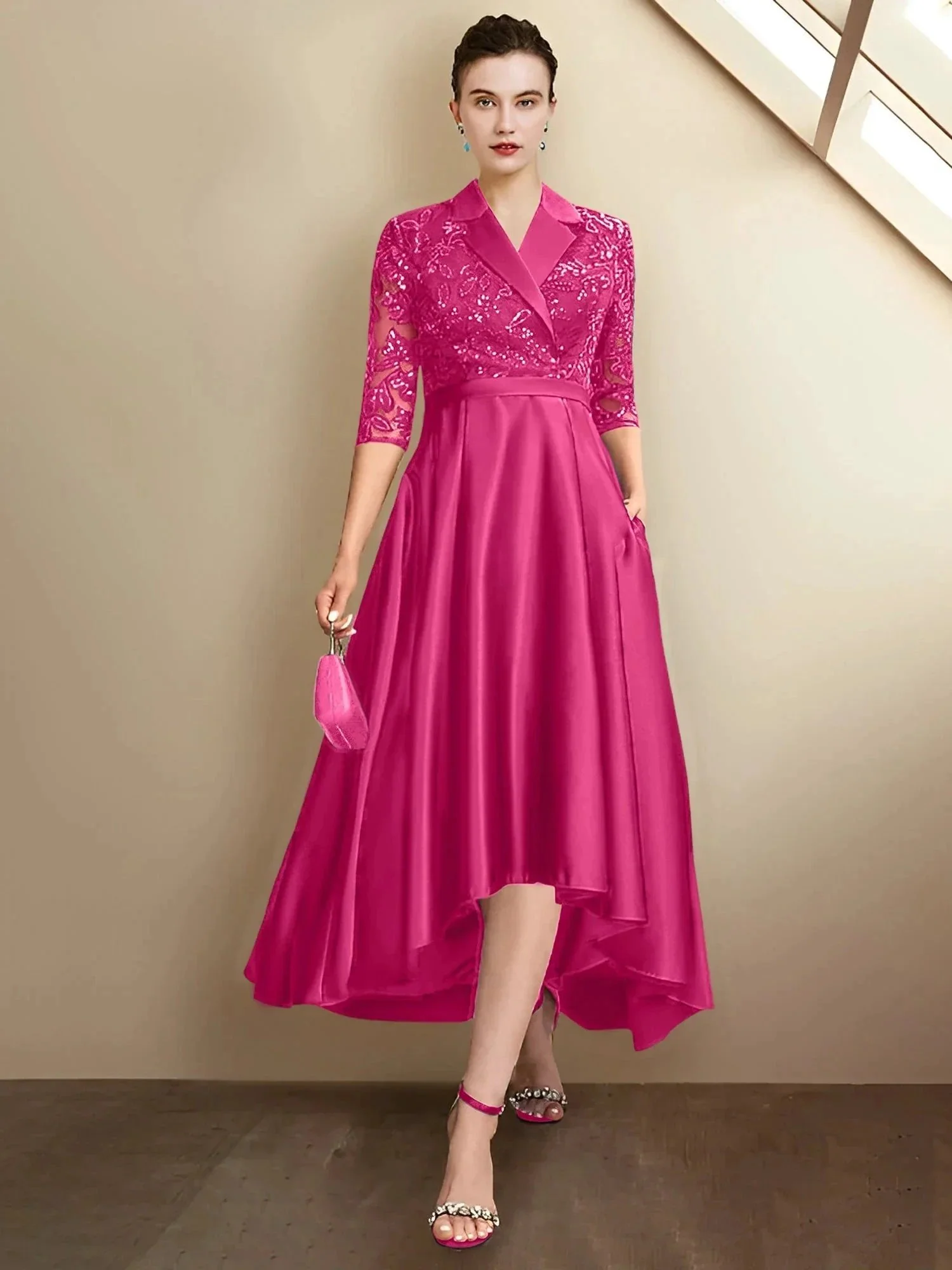 Sheath/Column V-Neck Tea-Length Mother of the Bride Dresses - Image 20