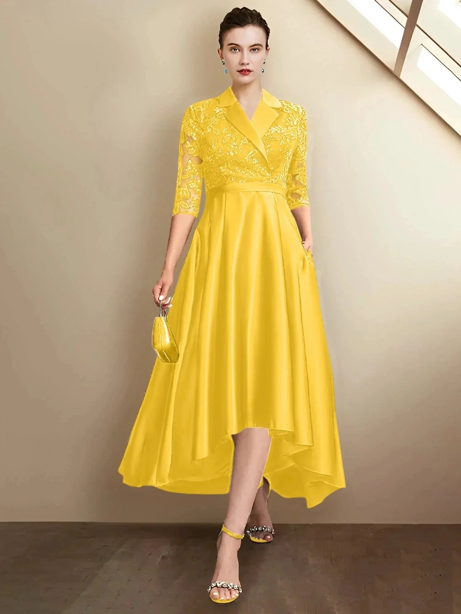 Sheath/Column V-Neck Tea-Length Mother of the Bride Dresses - Image 22