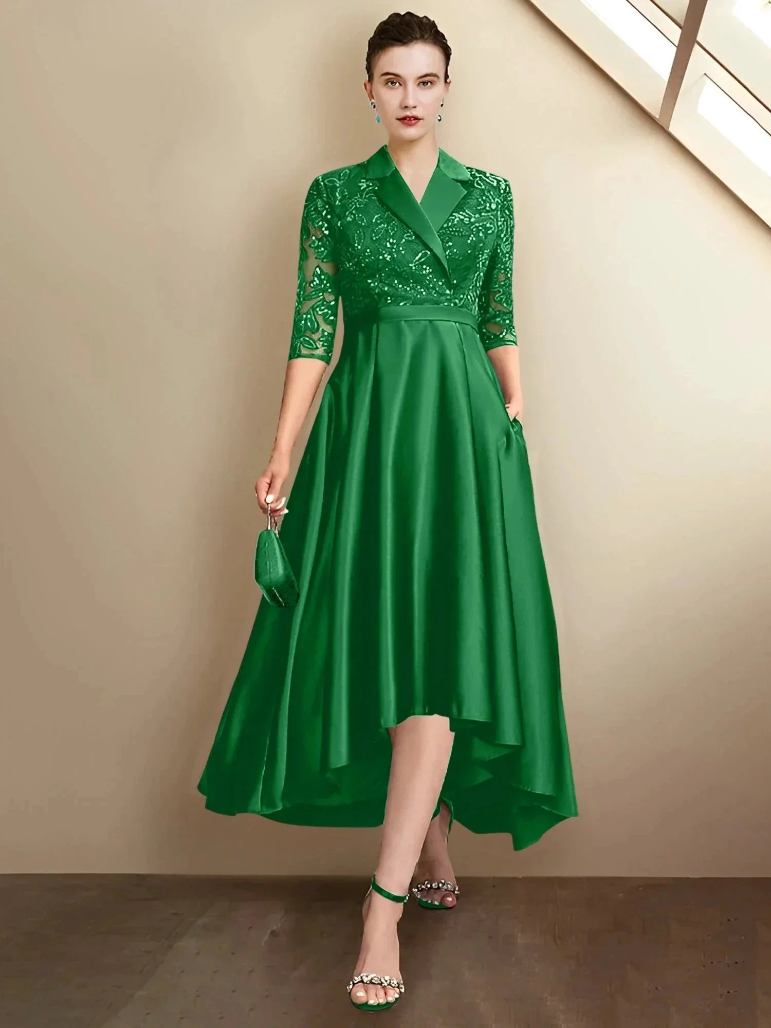 Sheath/Column V-Neck Tea-Length Mother of the Bride Dresses - Image 25