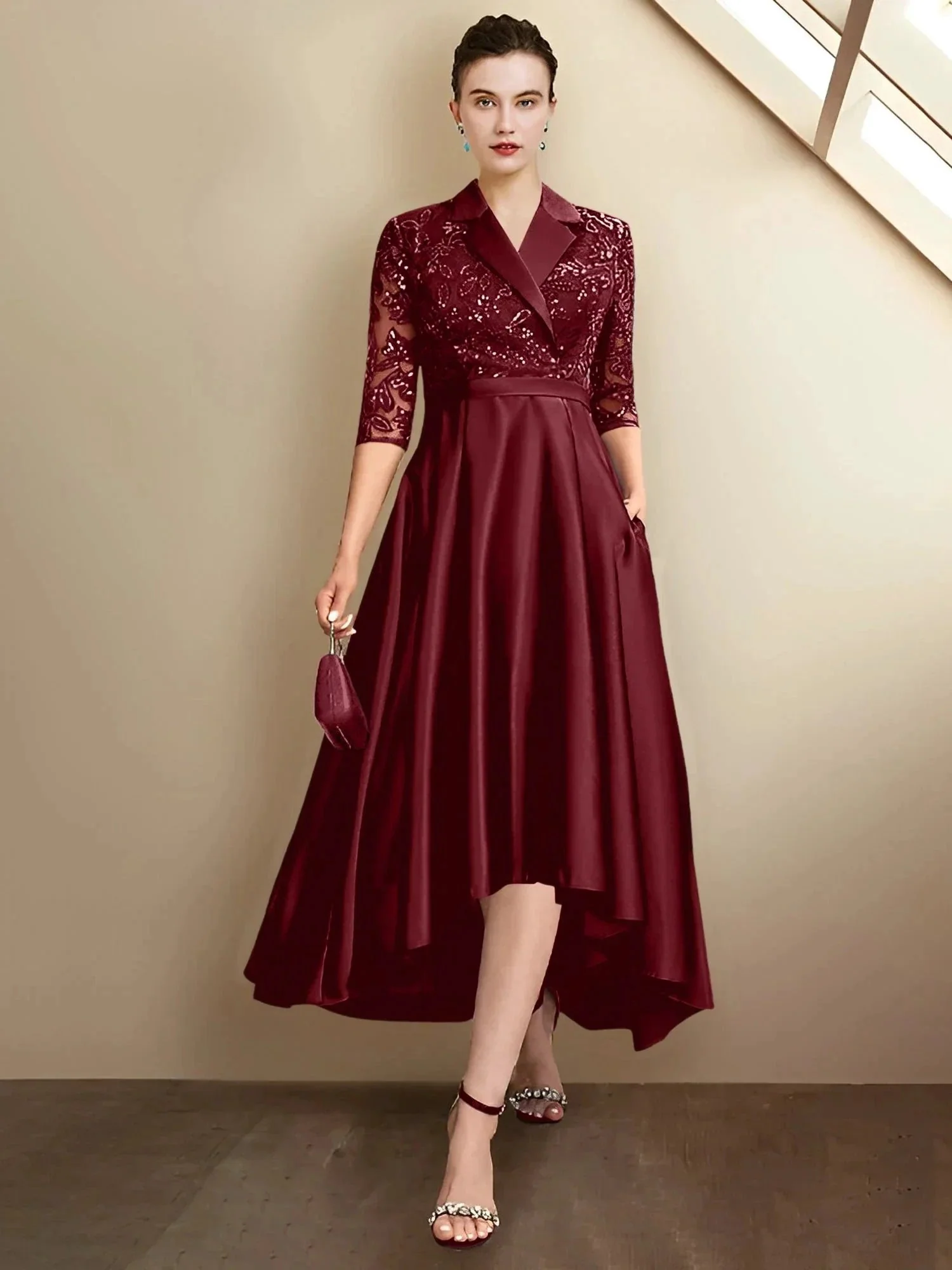 Sheath/Column V-Neck Tea-Length Mother of the Bride Dresses - Image 30