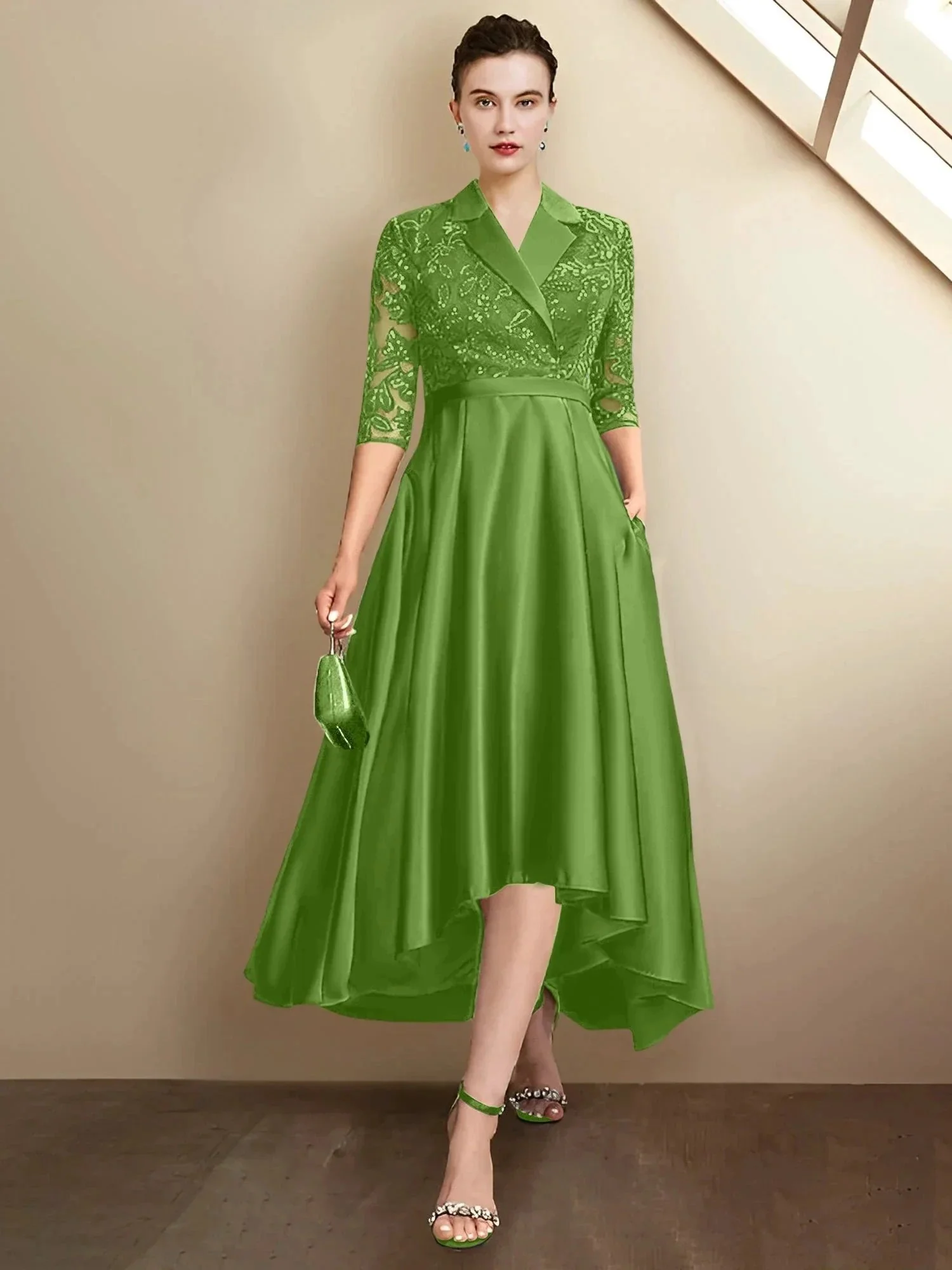 Sheath/Column V-Neck Tea-Length Mother of the Bride Dresses - Image 42
