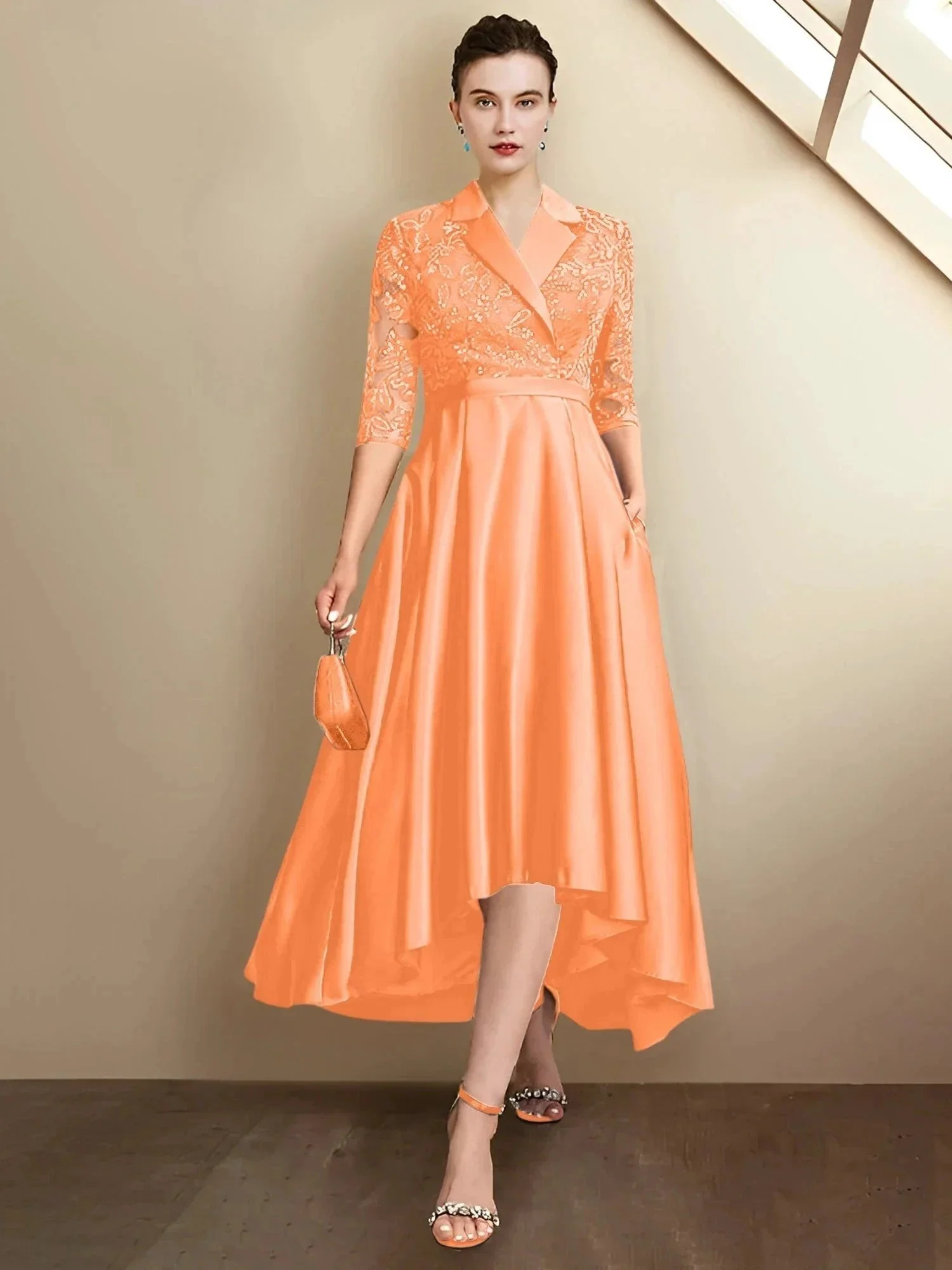 Sheath/Column V-Neck Tea-Length Mother of the Bride Dresses - Image 43