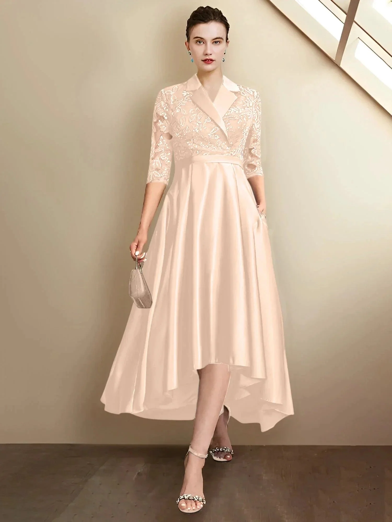Sheath/Column V-Neck Tea-Length Mother of the Bride Dresses - Image 45