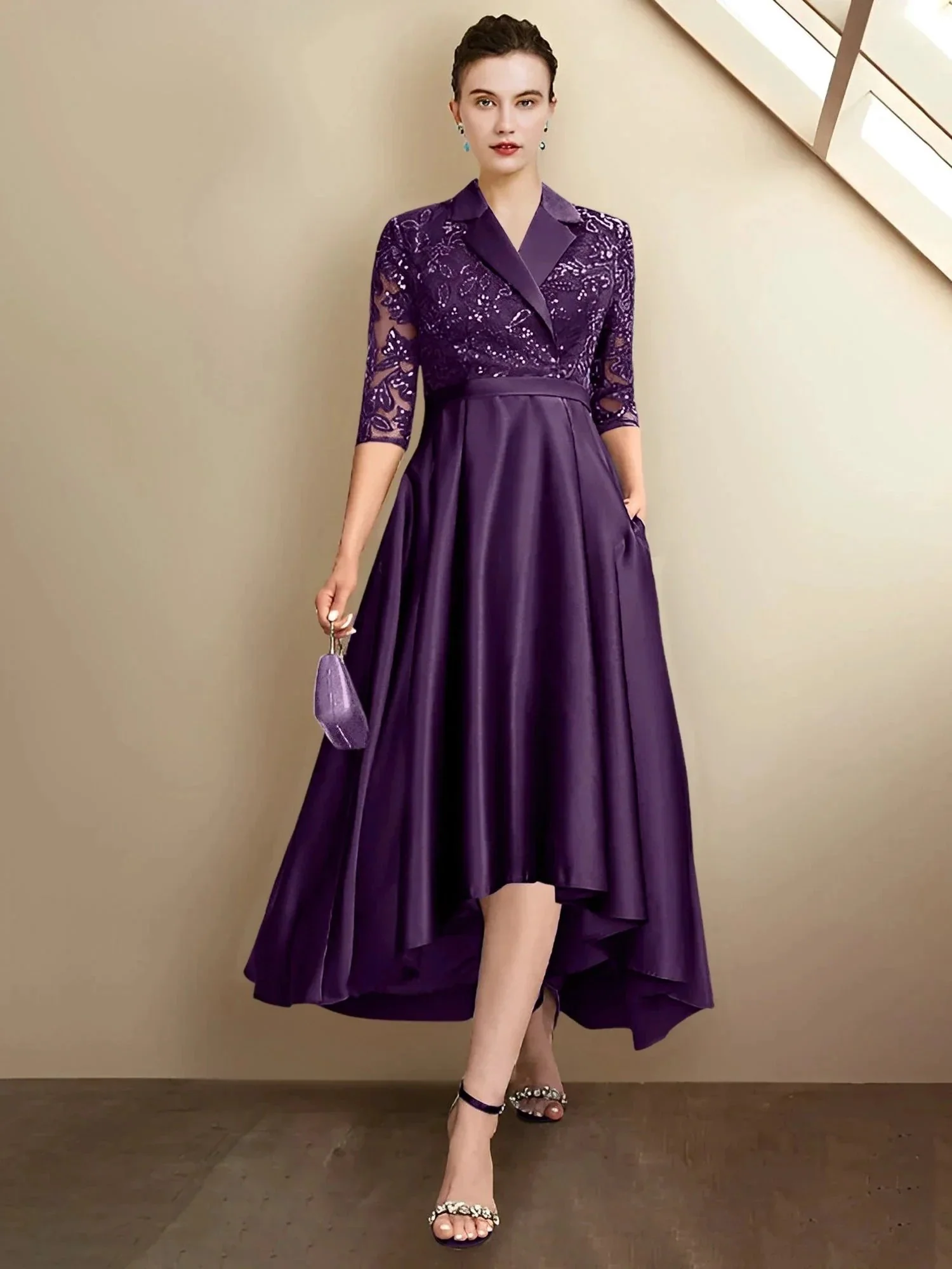 Sheath/Column V-Neck Tea-Length Mother of the Bride Dresses - Image 49