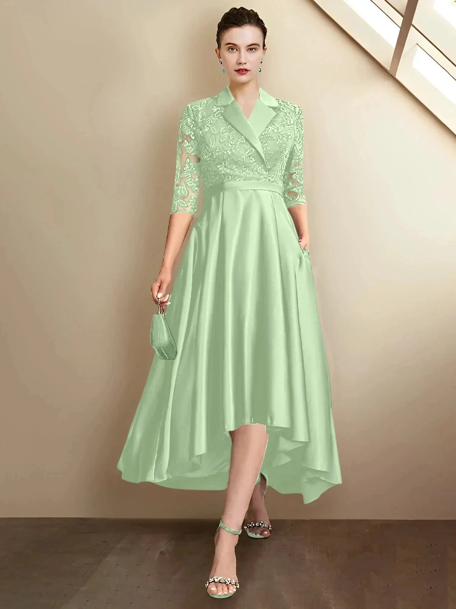 Sheath/Column V-Neck Tea-Length Mother of the Bride Dresses - Image 54