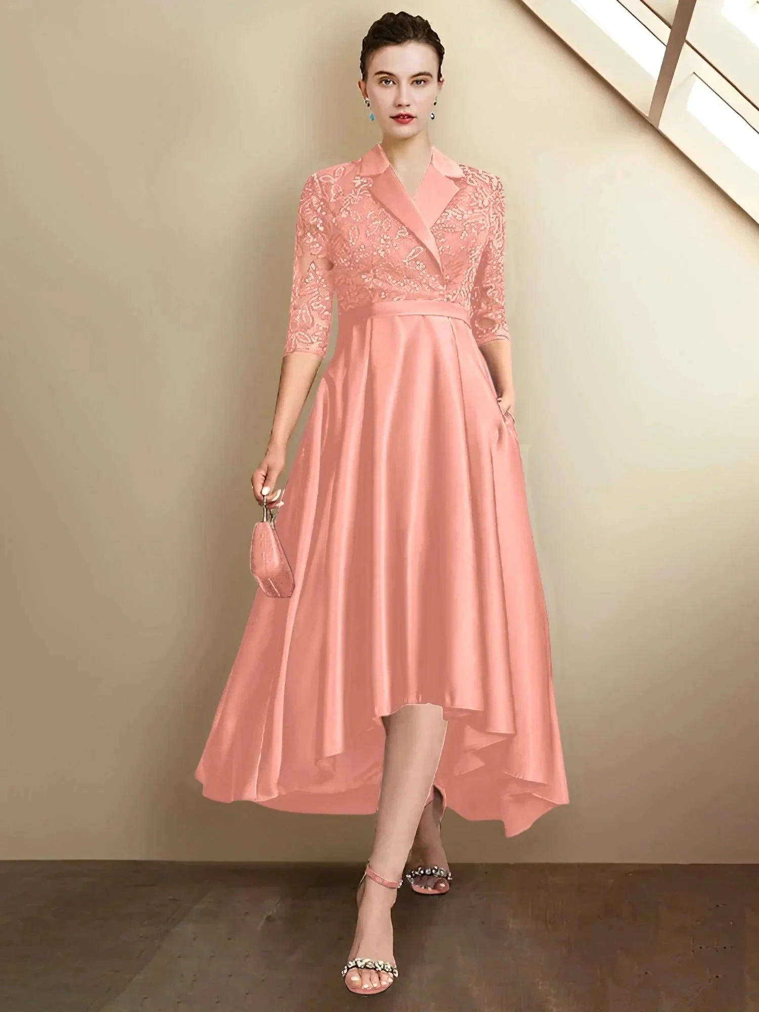 Sheath/Column V-Neck Tea-Length Mother of the Bride Dresses - Image 55