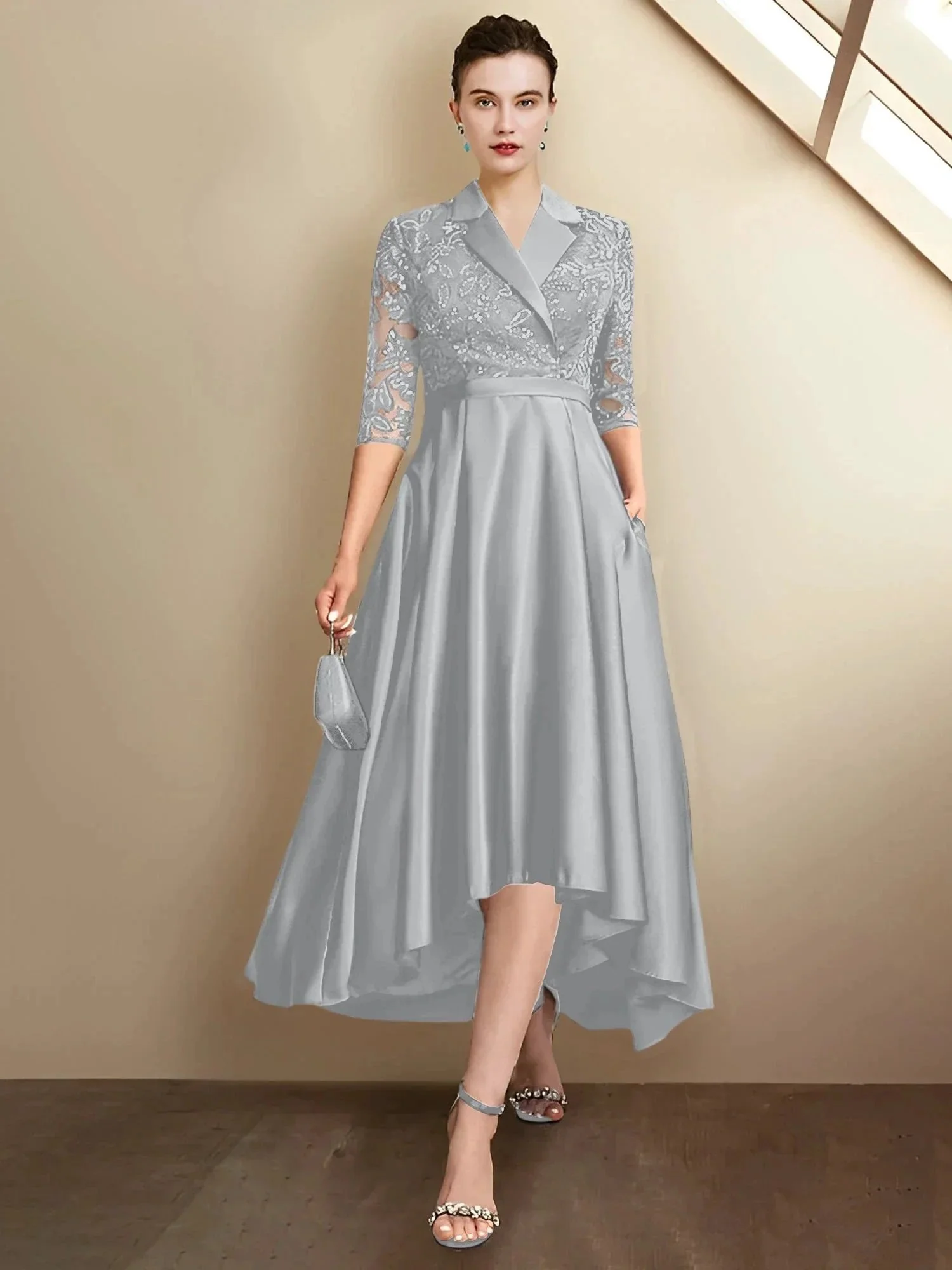 Sheath/Column V-Neck Tea-Length Mother of the Bride Dresses - Image 57