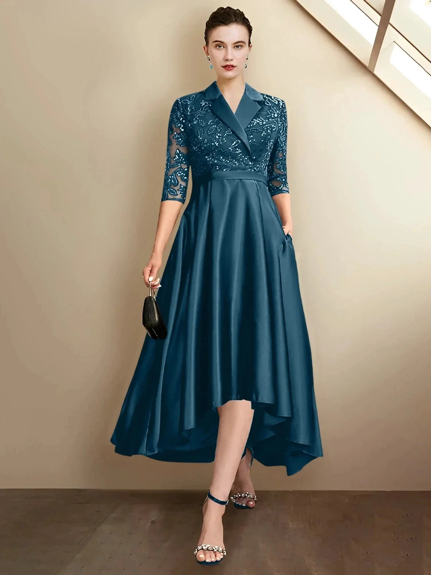 Sheath/Column V-Neck Tea-Length Mother of the Bride Dresses - Image 63