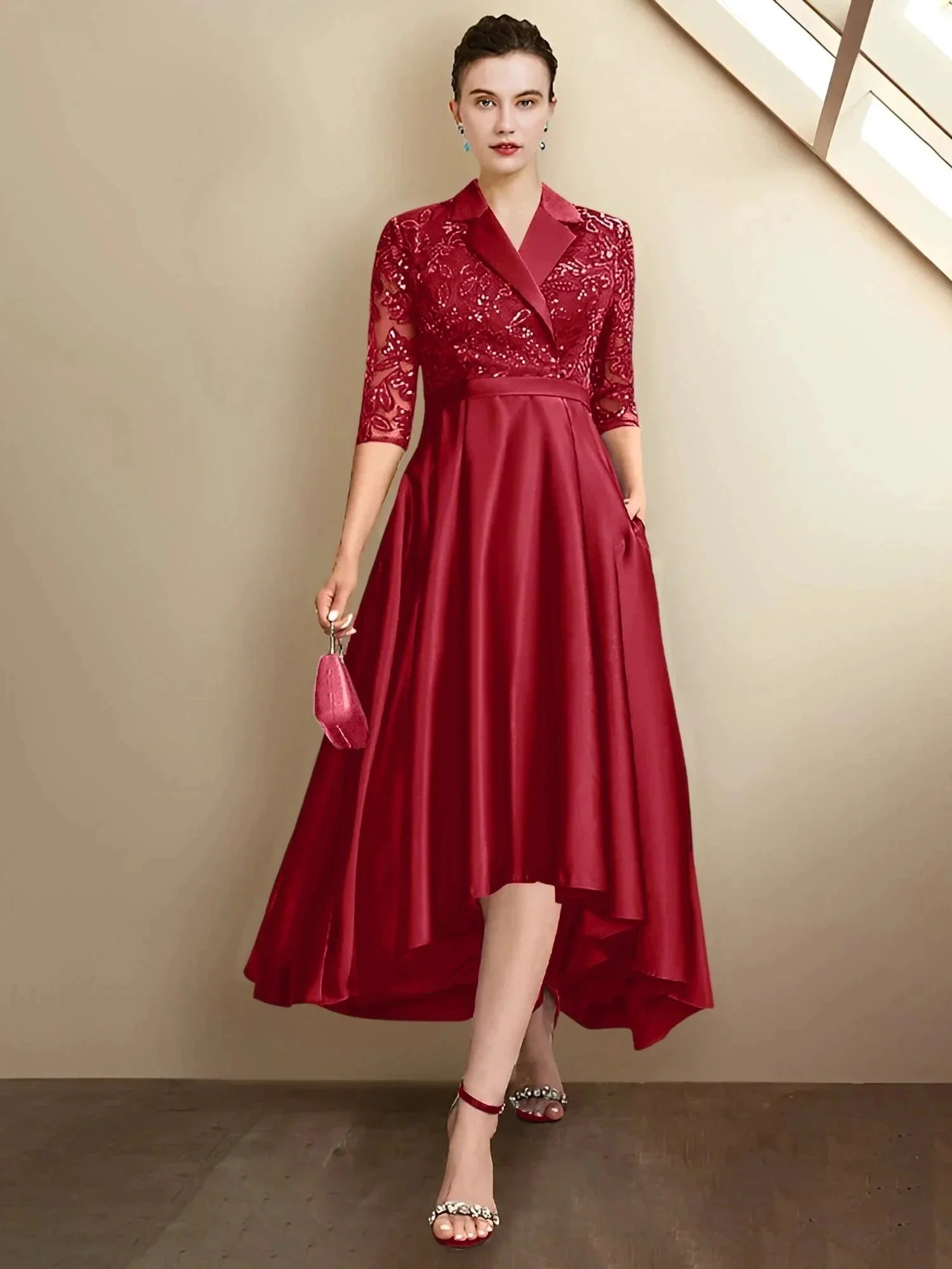 Sheath/Column V-Neck Tea-Length Mother of the Bride Dresses - Image 66