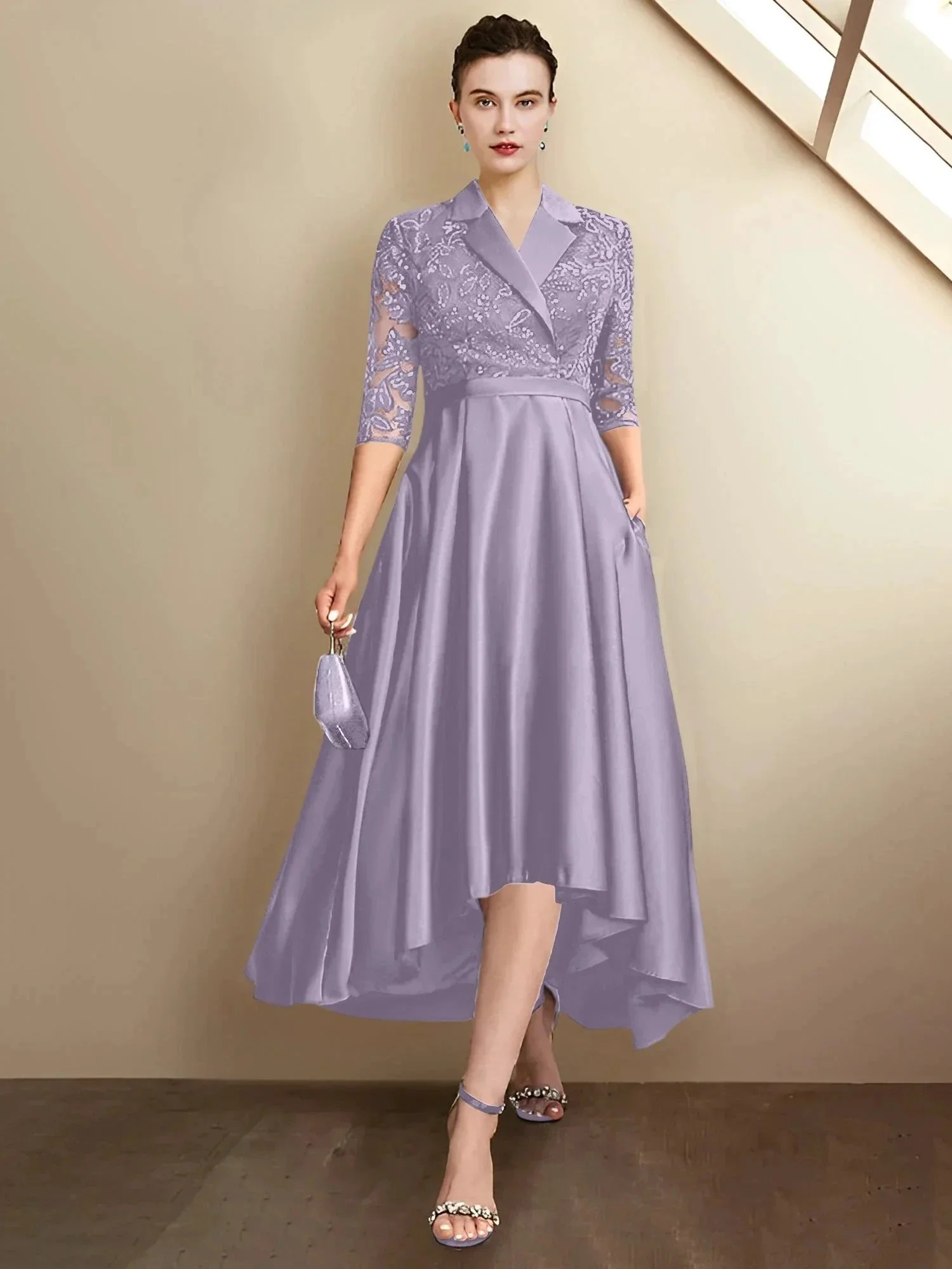 Sheath/Column V-Neck Tea-Length Mother of the Bride Dresses - Image 67