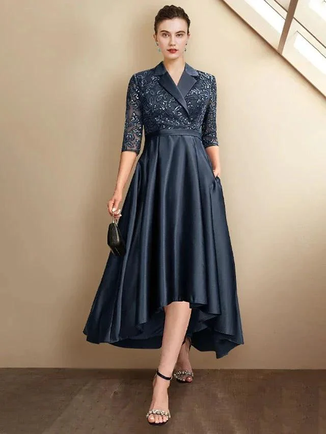 Sheath/Column V-Neck Tea-Length Mother of the Bride Dresses - Image 69