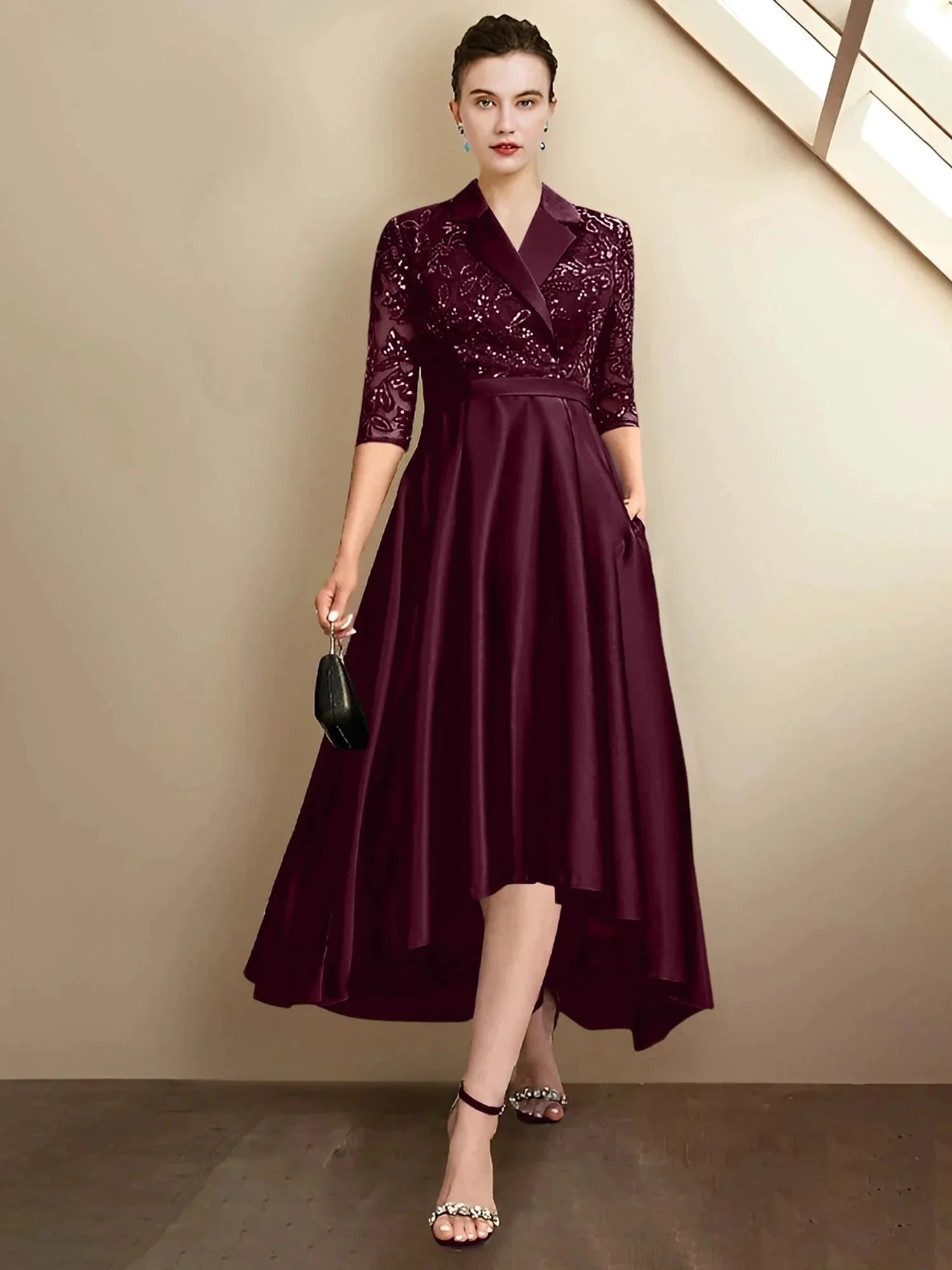 Sheath/Column V-Neck Tea-Length Mother of the Bride Dresses - Image 7