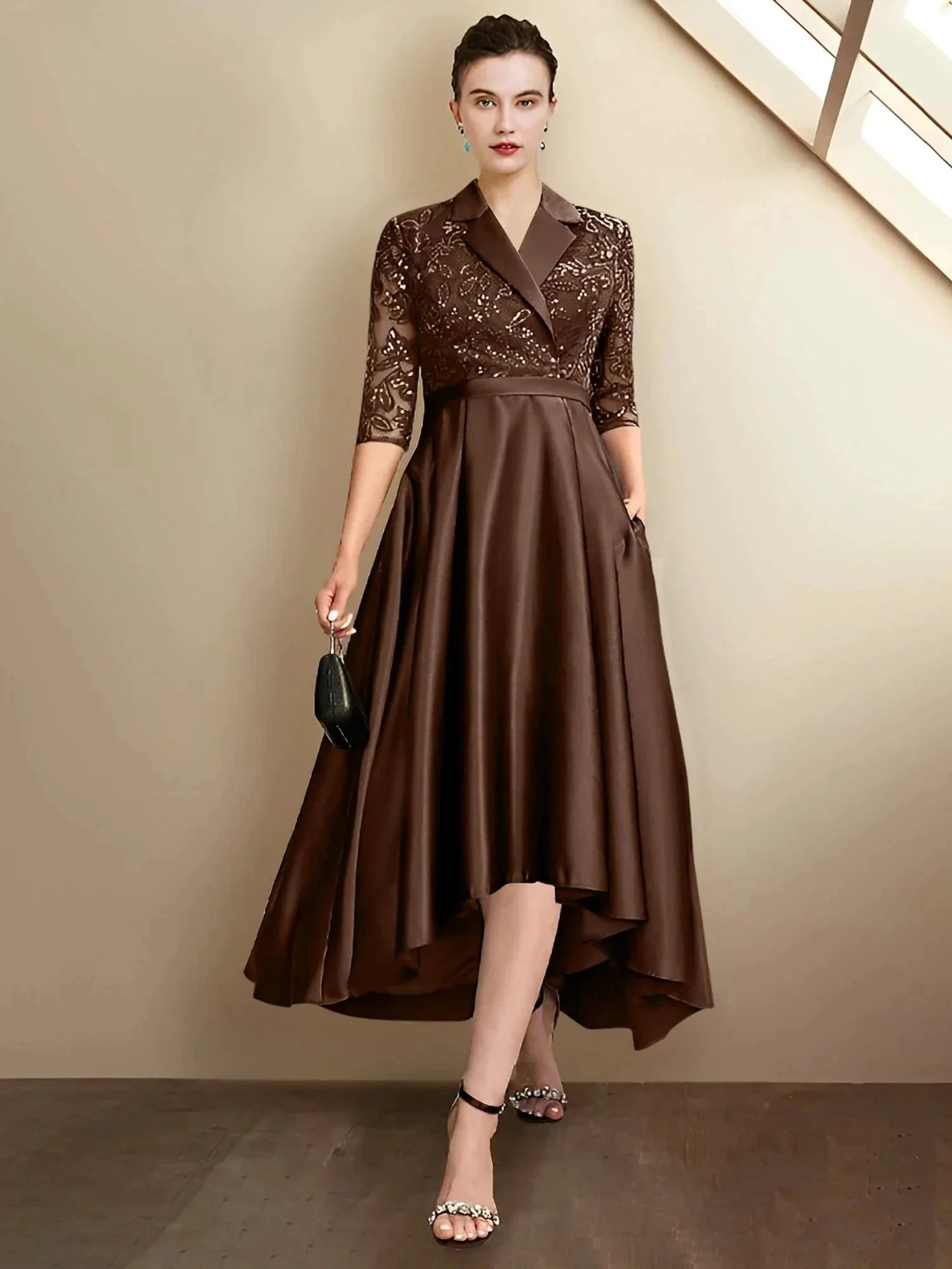 Sheath/Column V-Neck Tea-Length Mother of the Bride Dresses - Image 73
