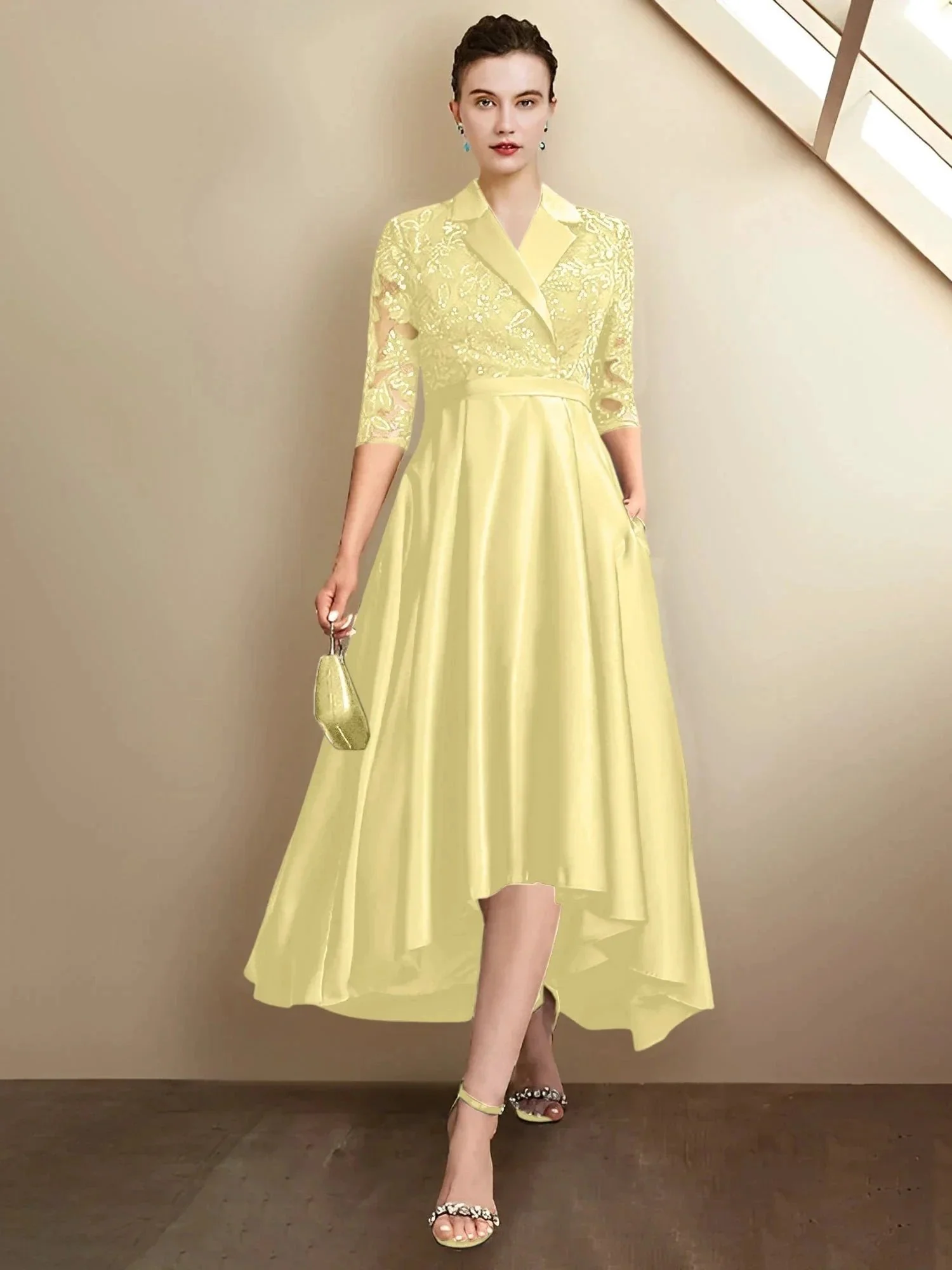 Sheath/Column V-Neck Tea-Length Mother of the Bride Dresses - Image 76