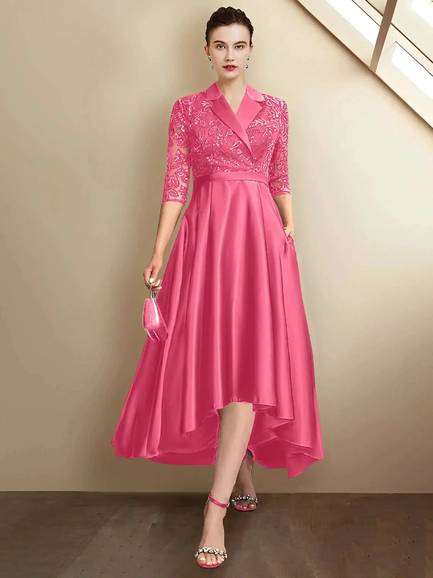 Sheath/Column V-Neck Tea-Length Mother of the Bride Dresses - Image 88