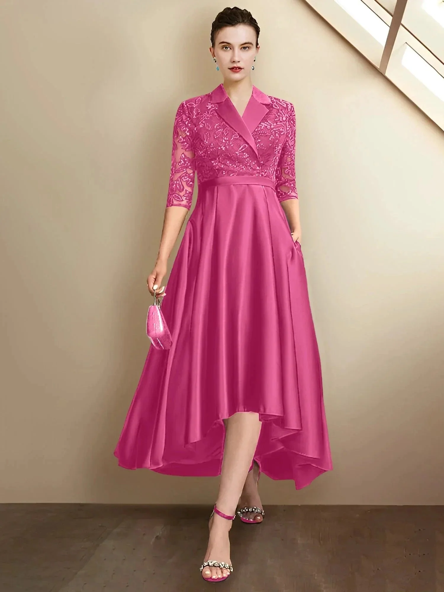 Sheath/Column V-Neck Tea-Length Mother of the Bride Dresses - Image 93