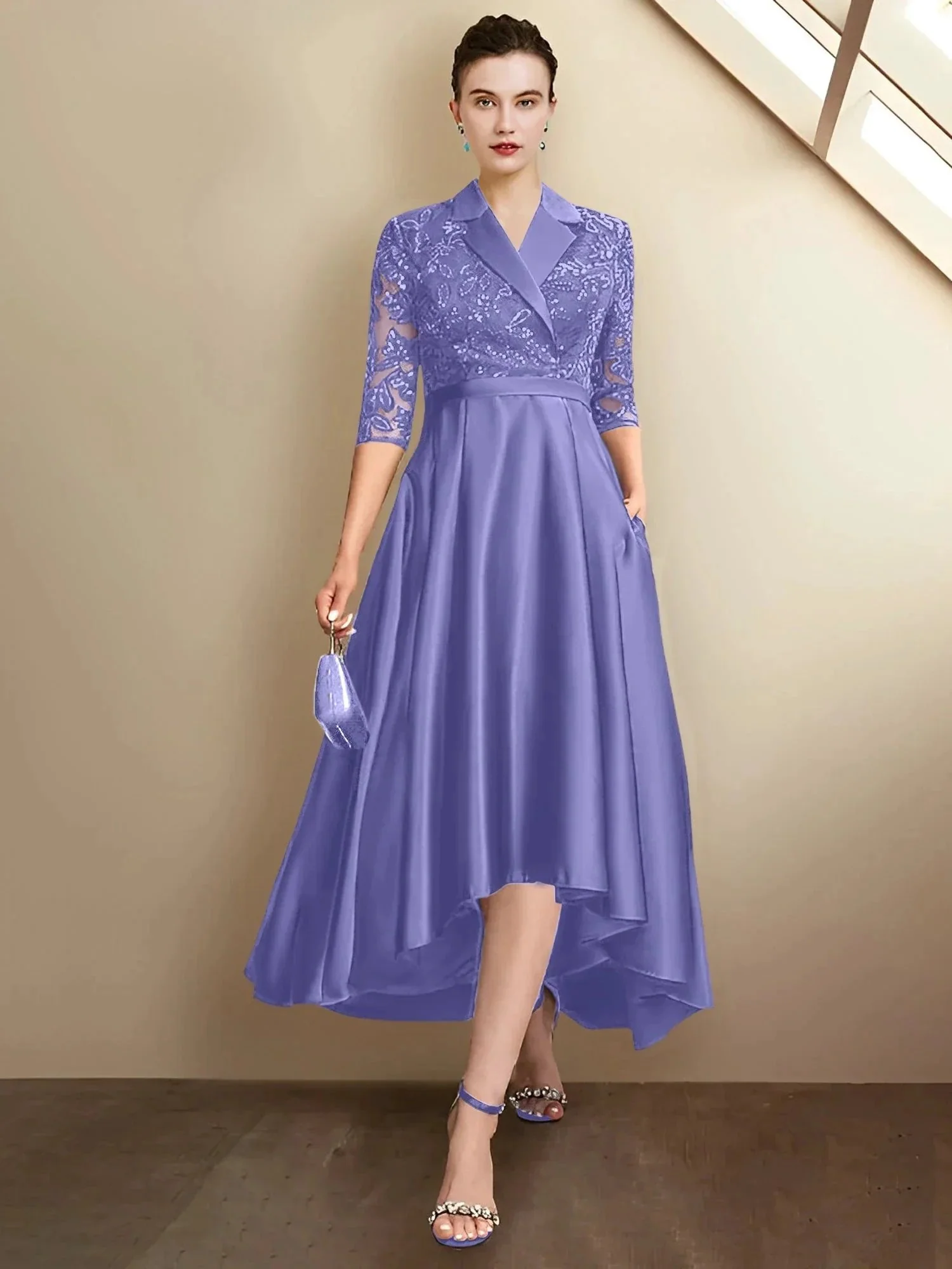 Sheath/Column V-Neck Tea-Length Mother of the Bride Dresses - Image 98