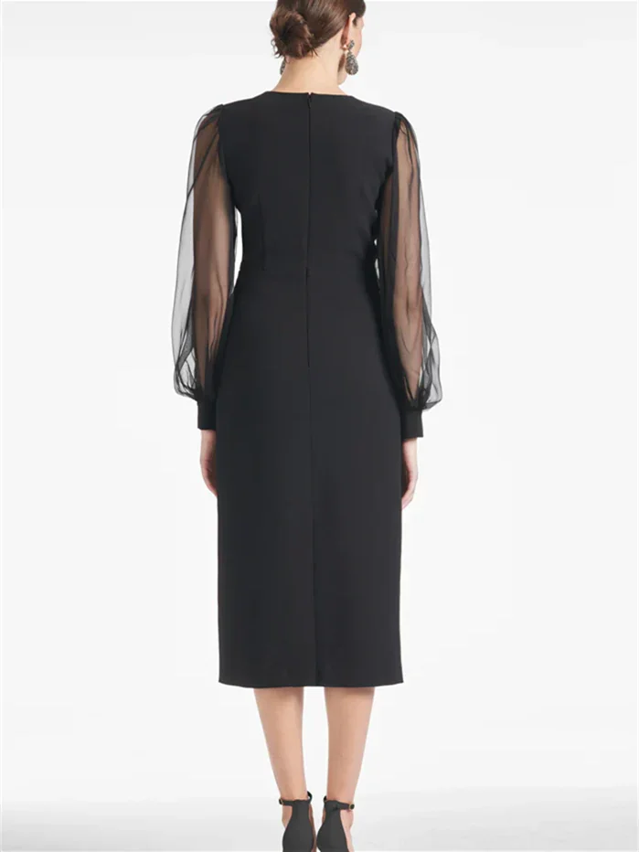 Sheath/Column V Neck Tea Length Mother of the Bride Dresses - Image 2