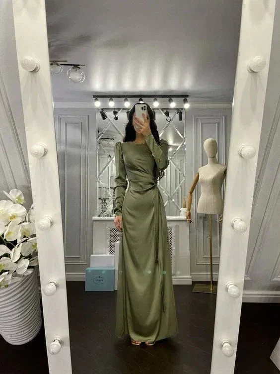 Sheath Evening Dress Elegant Wedding Guest Fall Floor Length Long Sleeve Dress Y5897 - Image 2