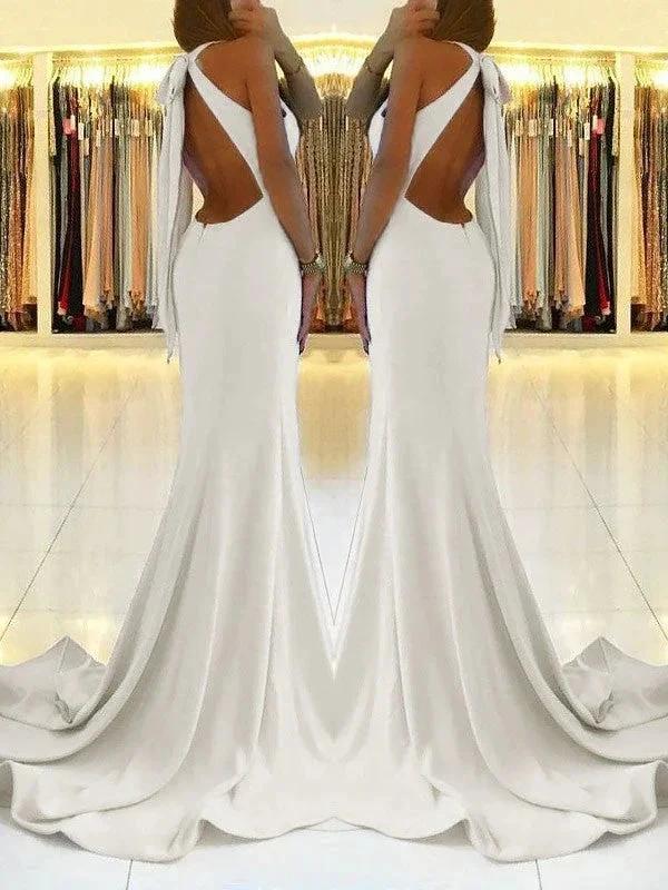 Sheath Halter Sleeveless With Ruffles Stretch Crepe Prom Dresses - Image 2