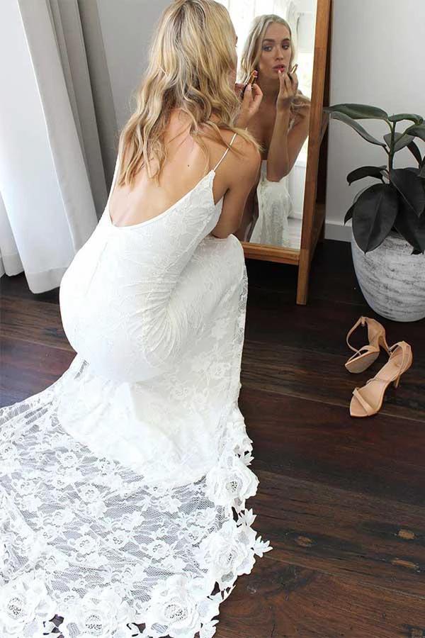 Sheath Lace Backless Scoop Sleeveless Split Court Train Wedding Dress WD258 - Image 5