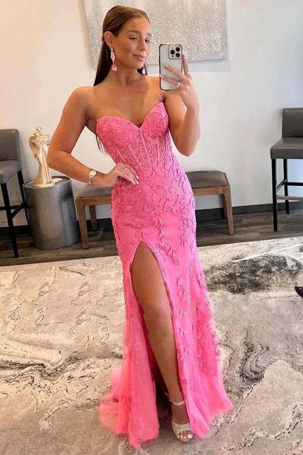 Sheath Lace Strapless Black Corset Long Prom Dress with Slit PSK605 - Image 6