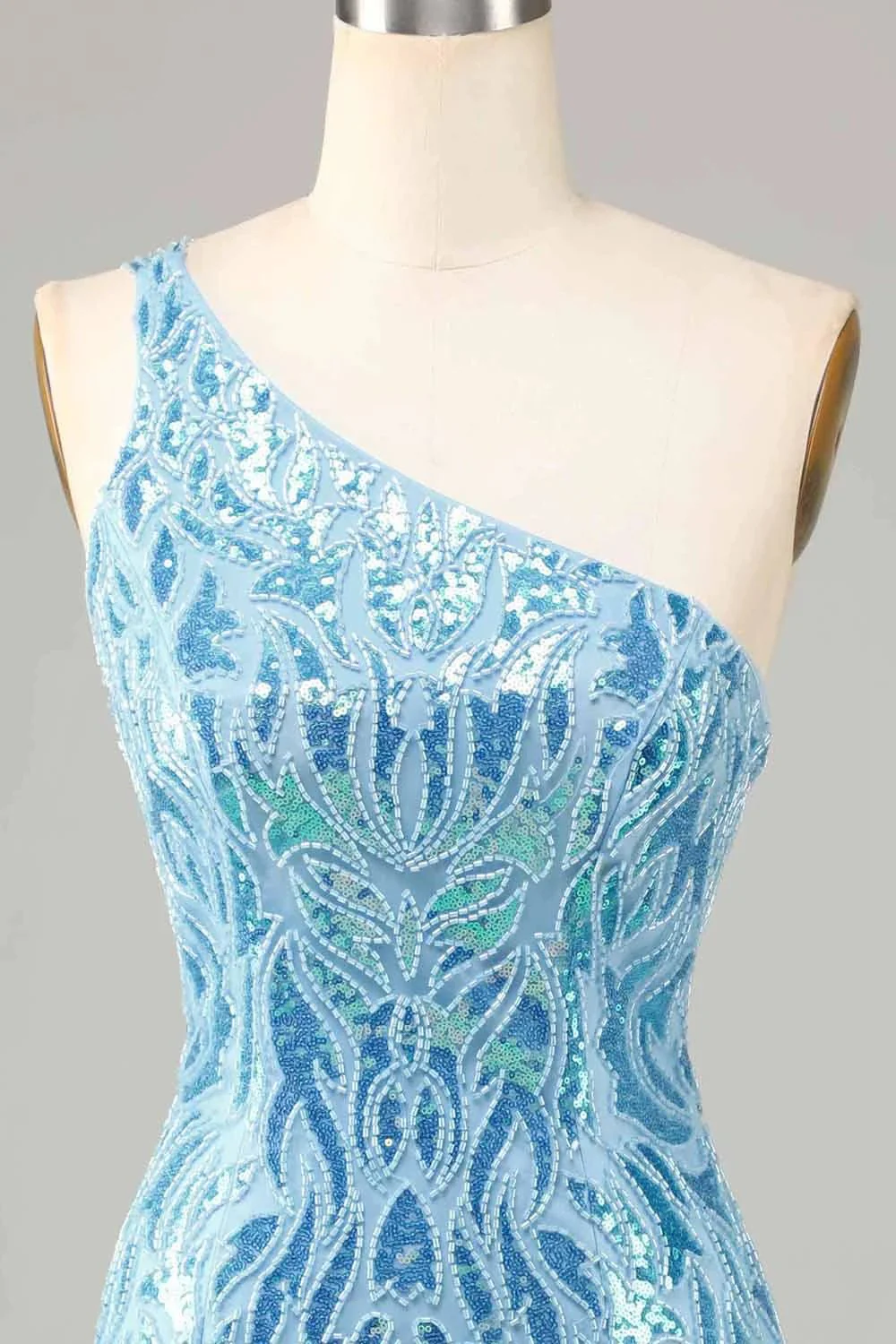 Blue Sheath One Shoulder Sequins Short Homecoming Dress - Image 4