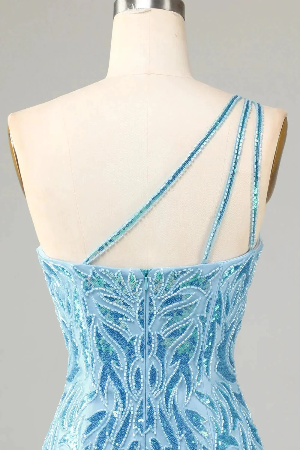 Blue Sheath One Shoulder Sequins Short Homecoming Dress - Image 5