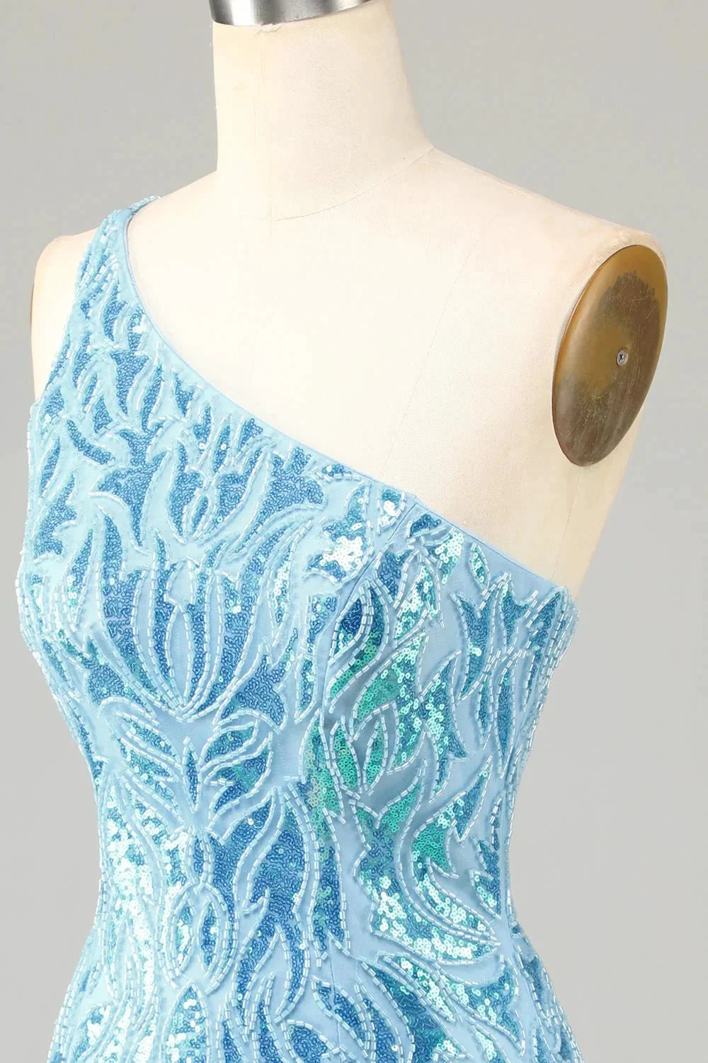 Blue Sheath One Shoulder Sequins Short Homecoming Dress - Image 6
