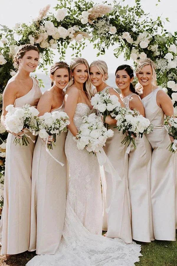 Sheath One Shoulder Silver Satin Floor Length Bridesmaid Dress BD106 - Image 2
