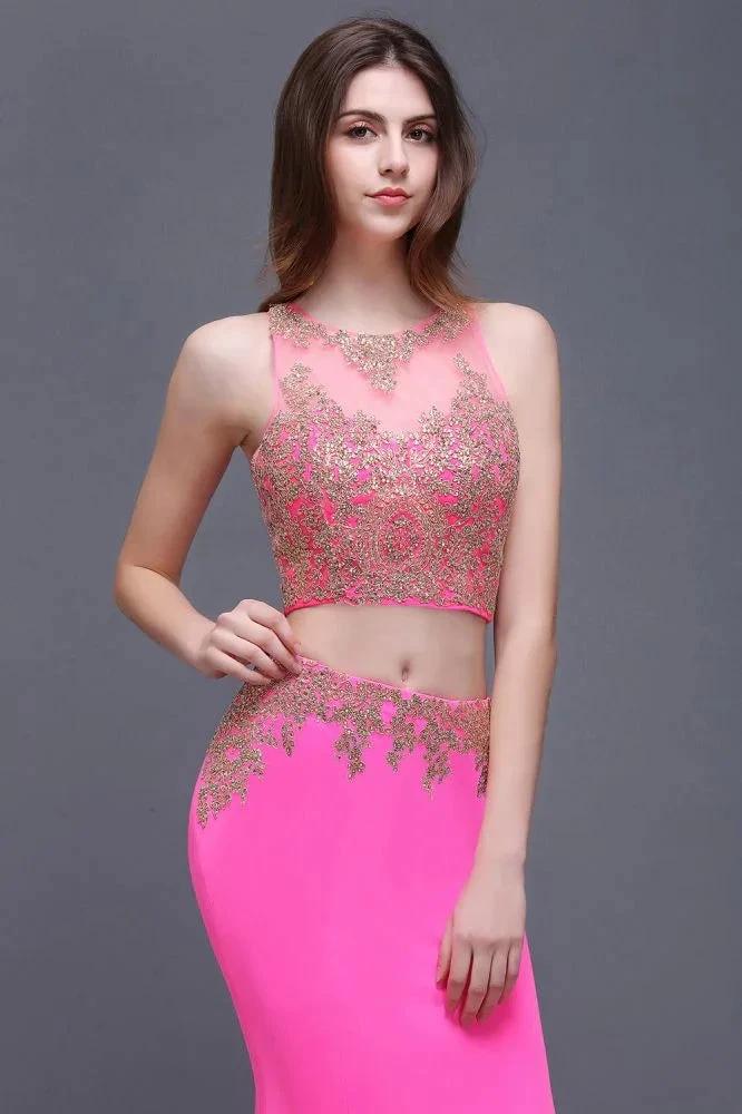 Sheath Round Satin Stretch Fuschia Prom Dresses - Image 2