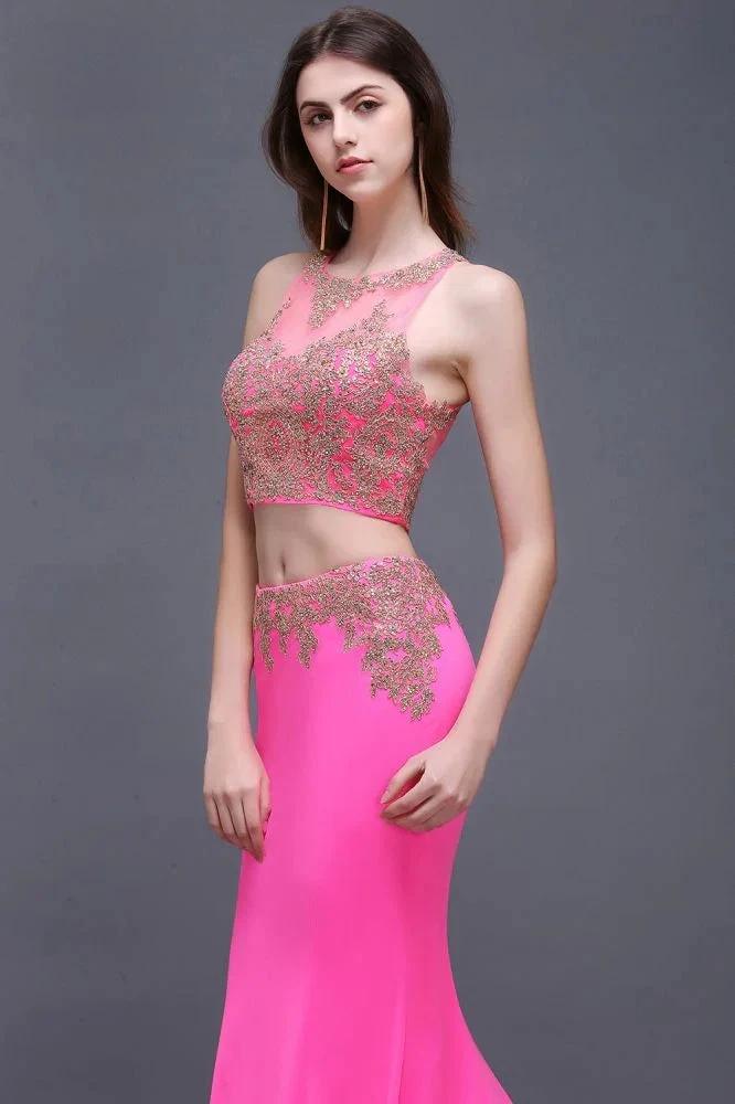Sheath Round Satin Stretch Fuschia Prom Dresses - Image 3